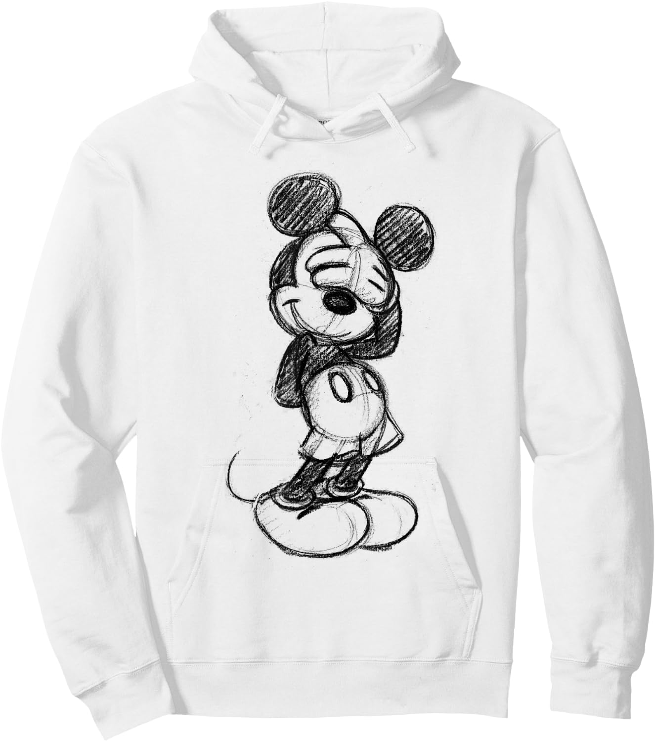 Disney Mickey Mouse Shy Sketch in Black , White Hoodie - Hoodie | White