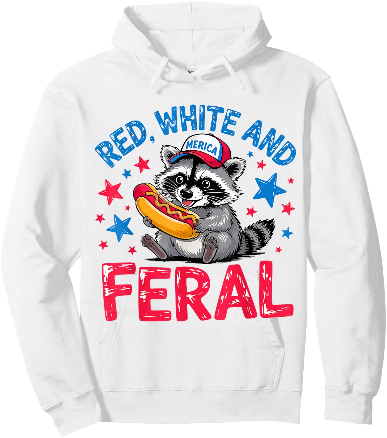 Retro Red White And Feral Raccoon USA 4th of July Boys Girls Hoodie - Hoodie | White