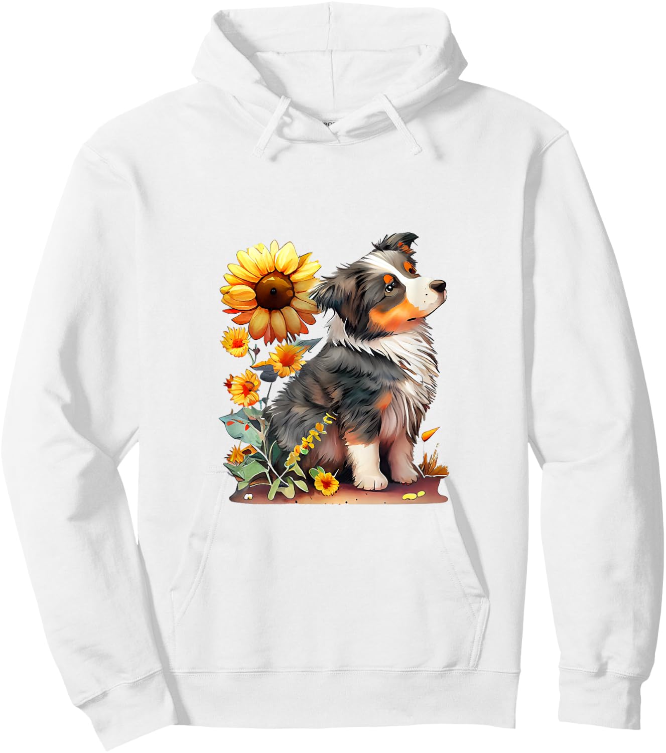 Vintage Sunflower Australian Shepherd Lover Flower Graphic Hoodie - Hoodie | White
