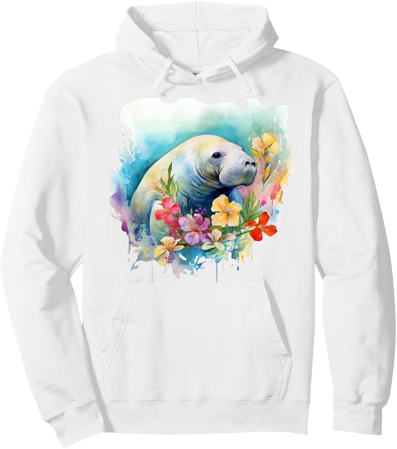 Manatee Floral Watercolor Painting Hoodie - Hoodie | White