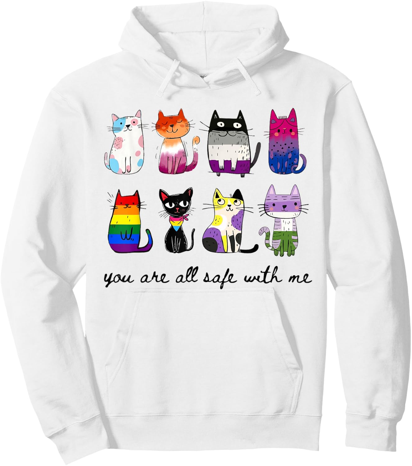 You are All Safe with Me Inclusive LGBTQ Cat Pride Month Gay Hoodie - Hoodie | White