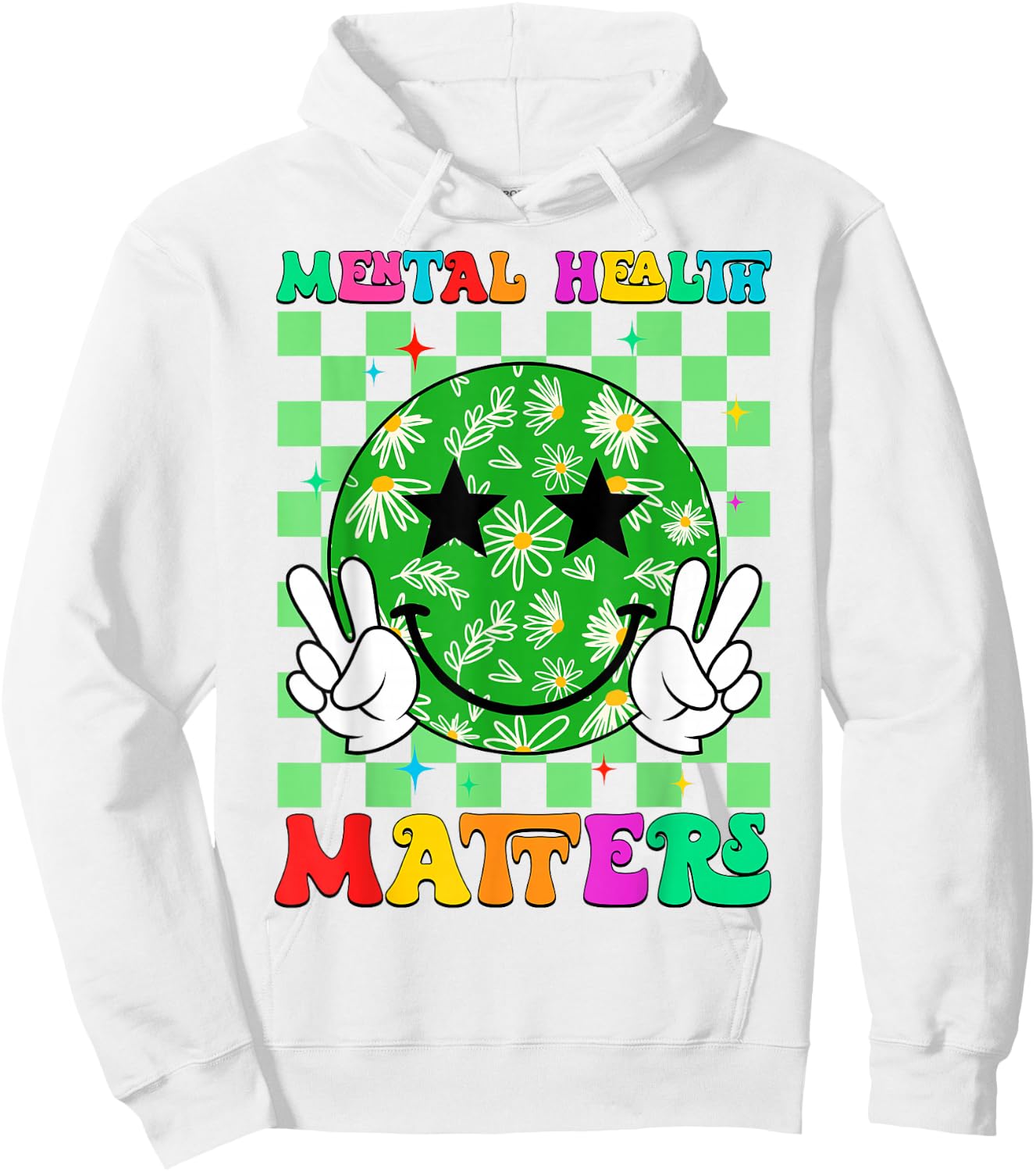 Groovy Mental Health Matters Brain Illness Awareness Month Hoodie - Hoodie | White