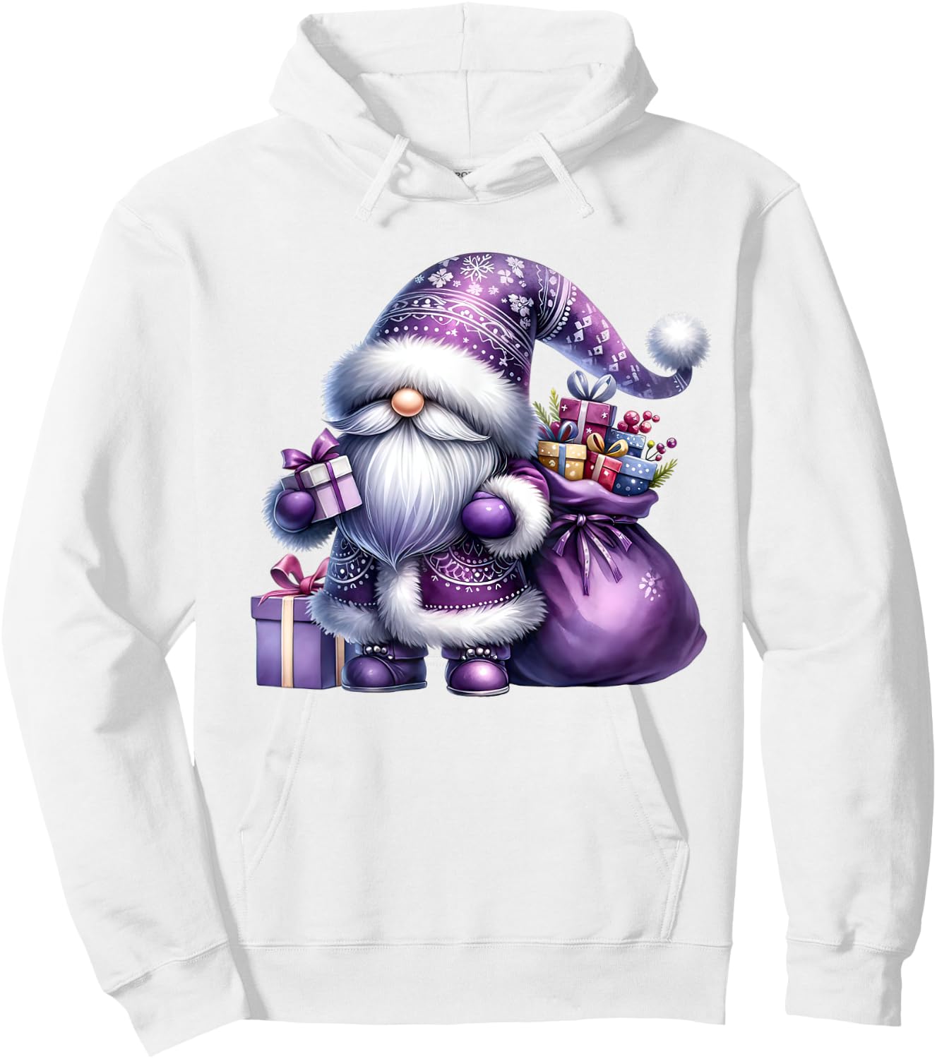 Purple Christmas Gnome With Santa Bag Men Xmas Hoodie - Hoodie | White