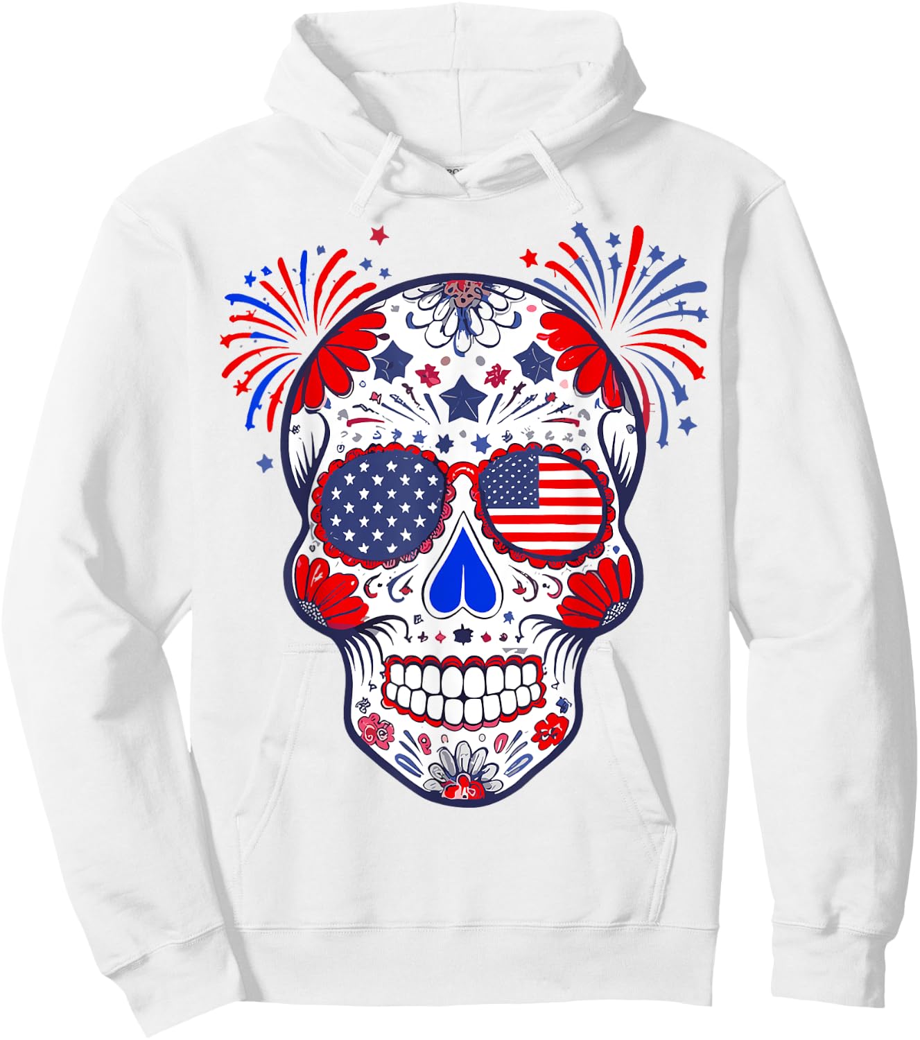 Sugar Skull Sunglasses USA Flag 4th of July Men Women Hoodie - Hoodie | White