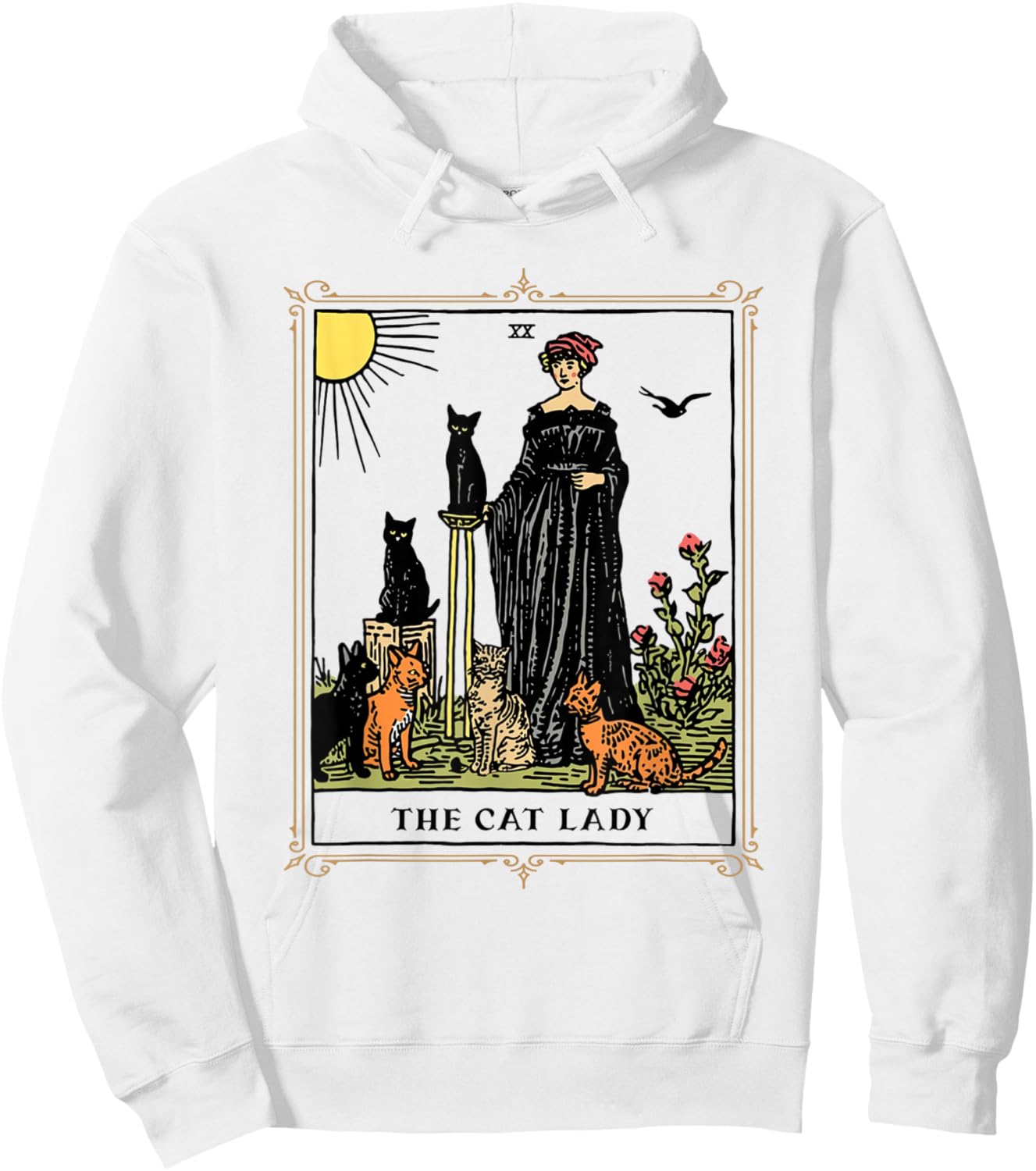 The Cat Lady Tarot Card, Vintage Gothic Cat Women Cat Mom Hoodie - Hoodie | White