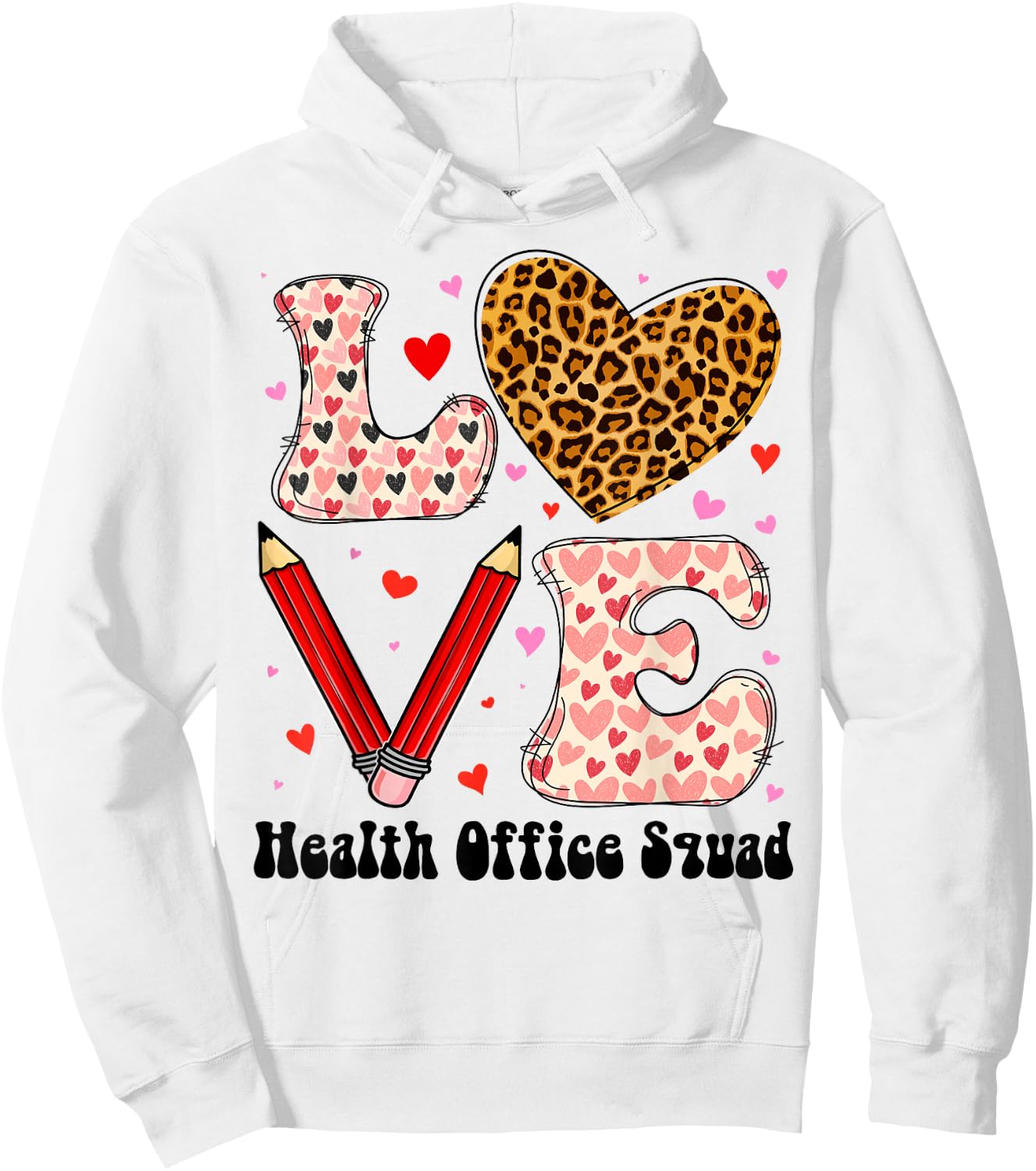 Health Office Squad Love Heart Leopard Plaid Valentines Day Hoodie - Hoodie | White