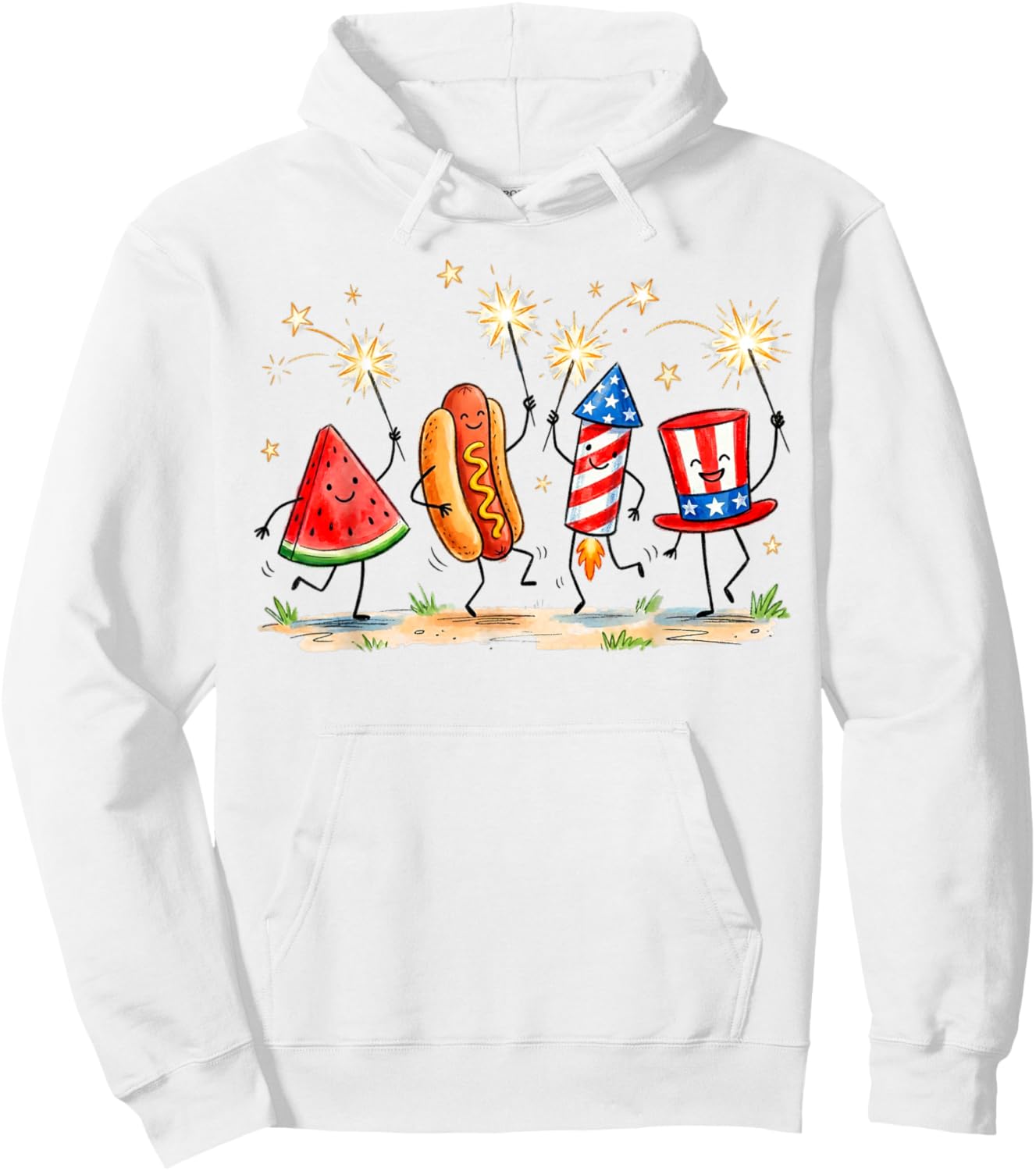 Patriotic Watermelon Hotdog Firework Cute Meme 4th of July Hoodie - Hoodie | White