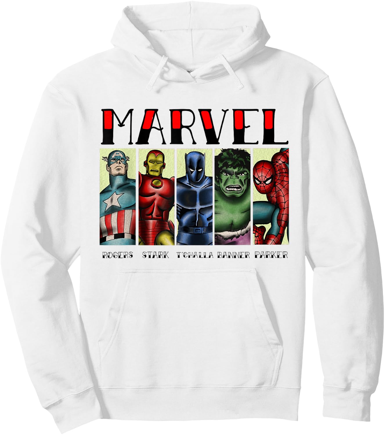 Marvel Avengers and Spider-Man Super Hero Real Names Retro Hoodie - Hoodie | White