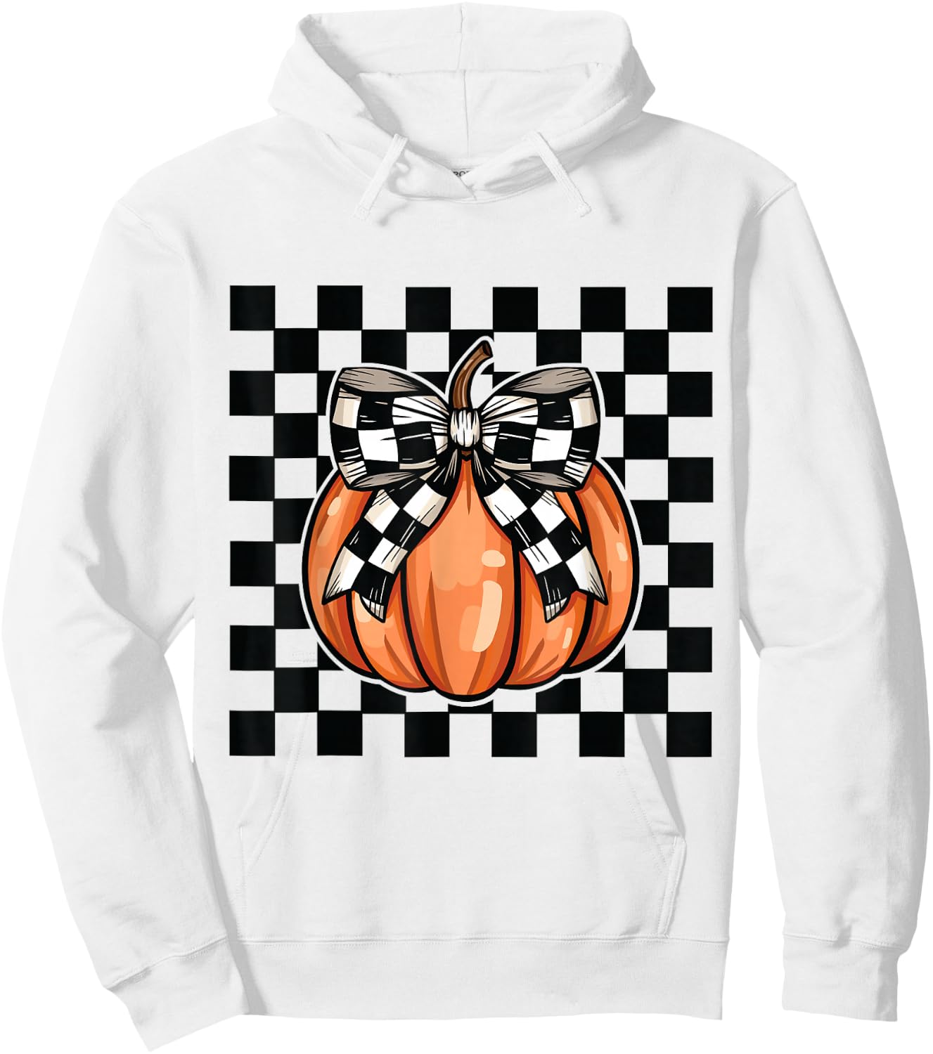 Checkered Halloween pumpkin cute coquette bow aesthetic girl Hoodie - Hoodie | White