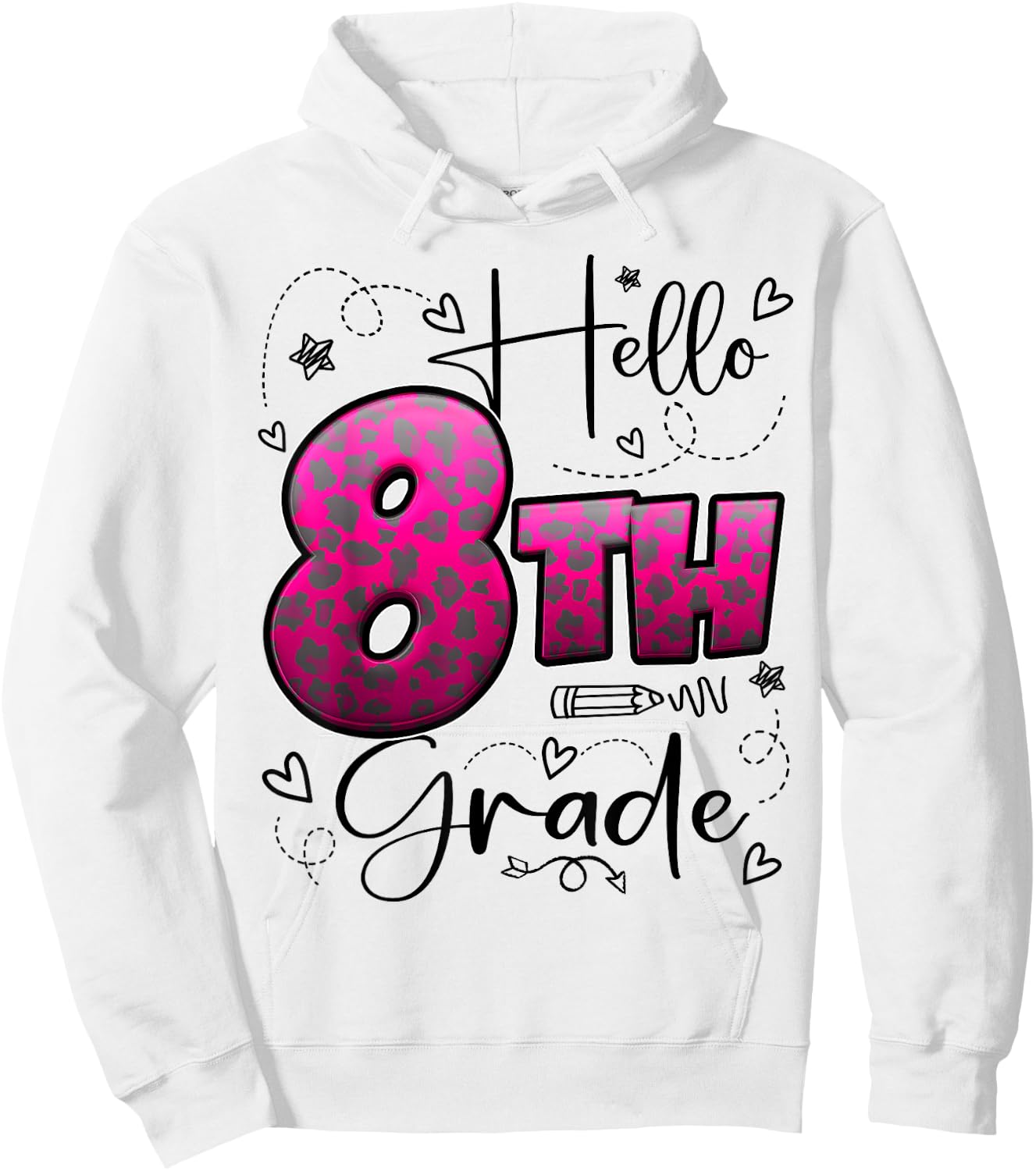 Hello 8th Grade Back To School Eighth Grade Leopard Print Hoodie - Hoodie | White
