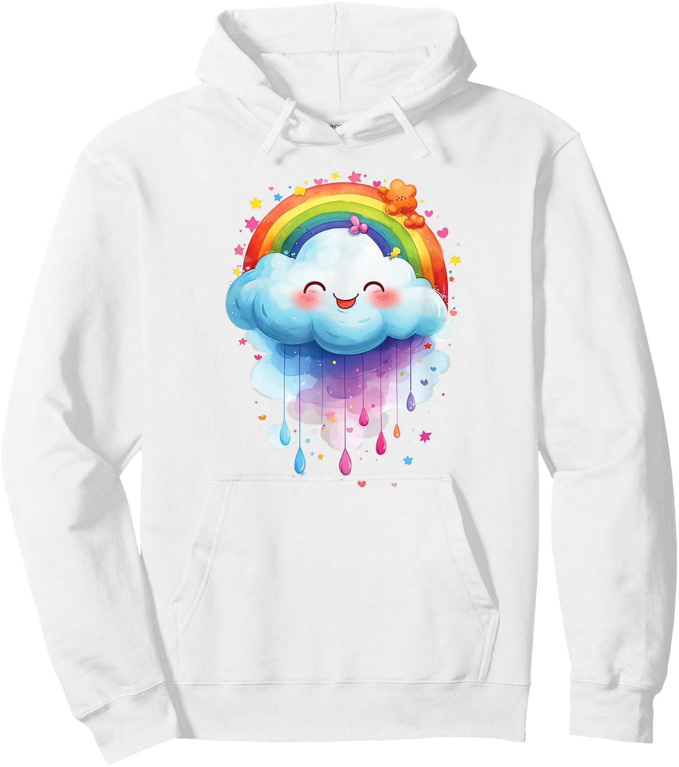 Cute Cloud Happy Rainbow Cloud , White, S Hoodie - Hoodie | White