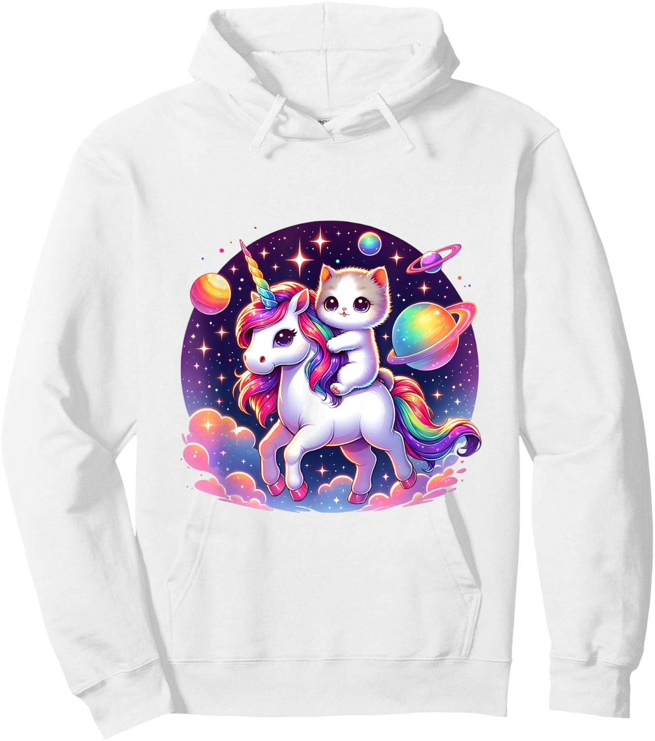 Cat Unicorn Graphic Cute Cat Riding Unicorn Lover Boys Girls Hoodie - Hoodie | White