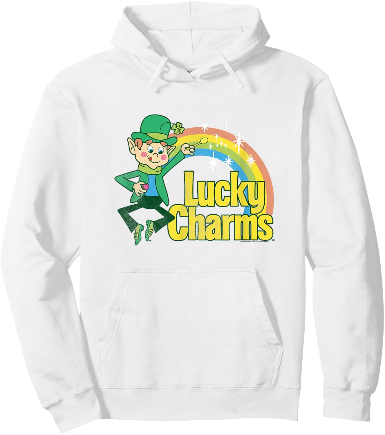 Lucky Charms 80s Style Lucky The Leprechaun Rainbow Logo Hoodie - Hoodie | White