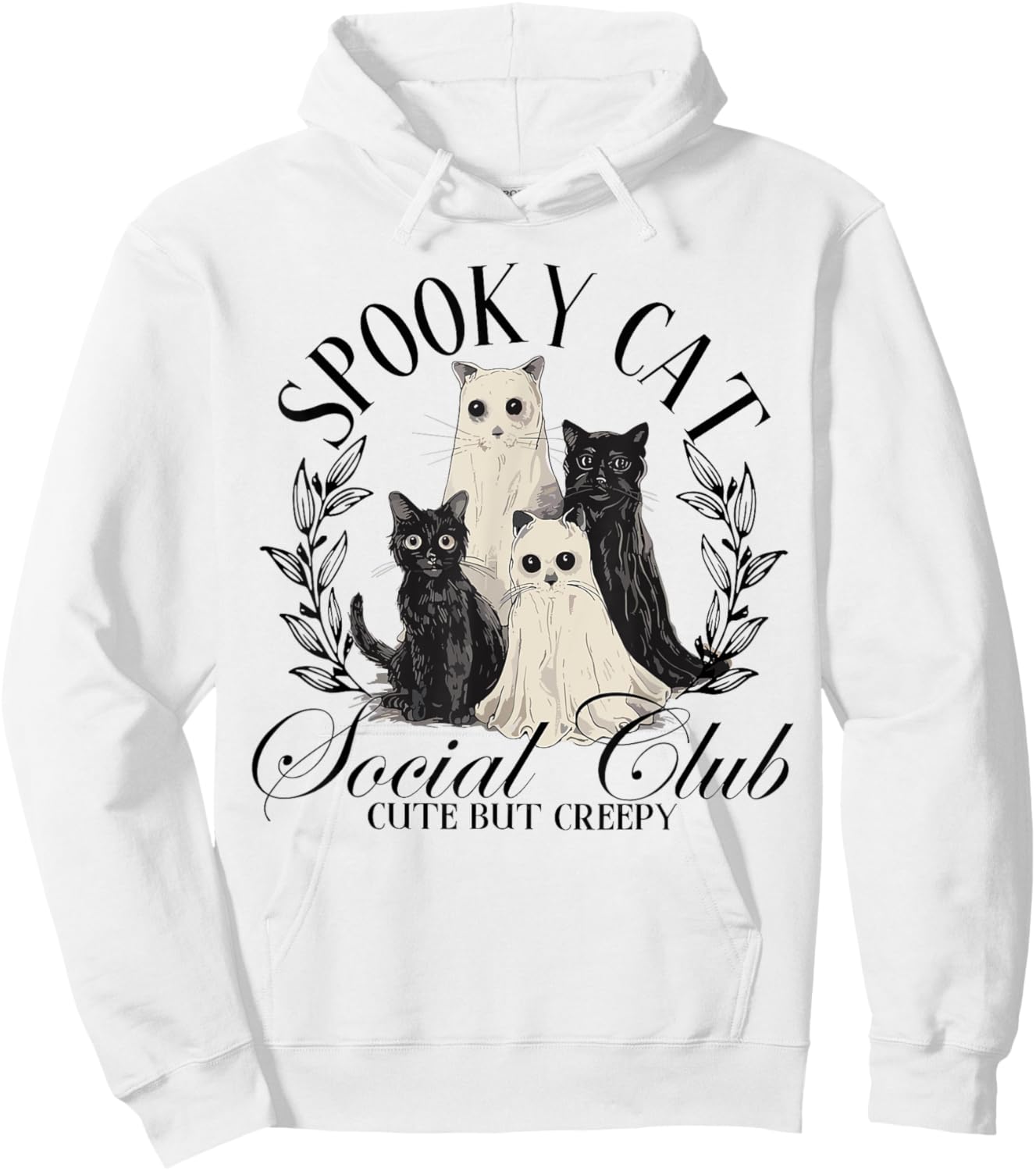 Spooky Cat Social Club Ghost Cat Halloween Gothic Black Cat Men Women Kids Hoodie - Hoodie | White