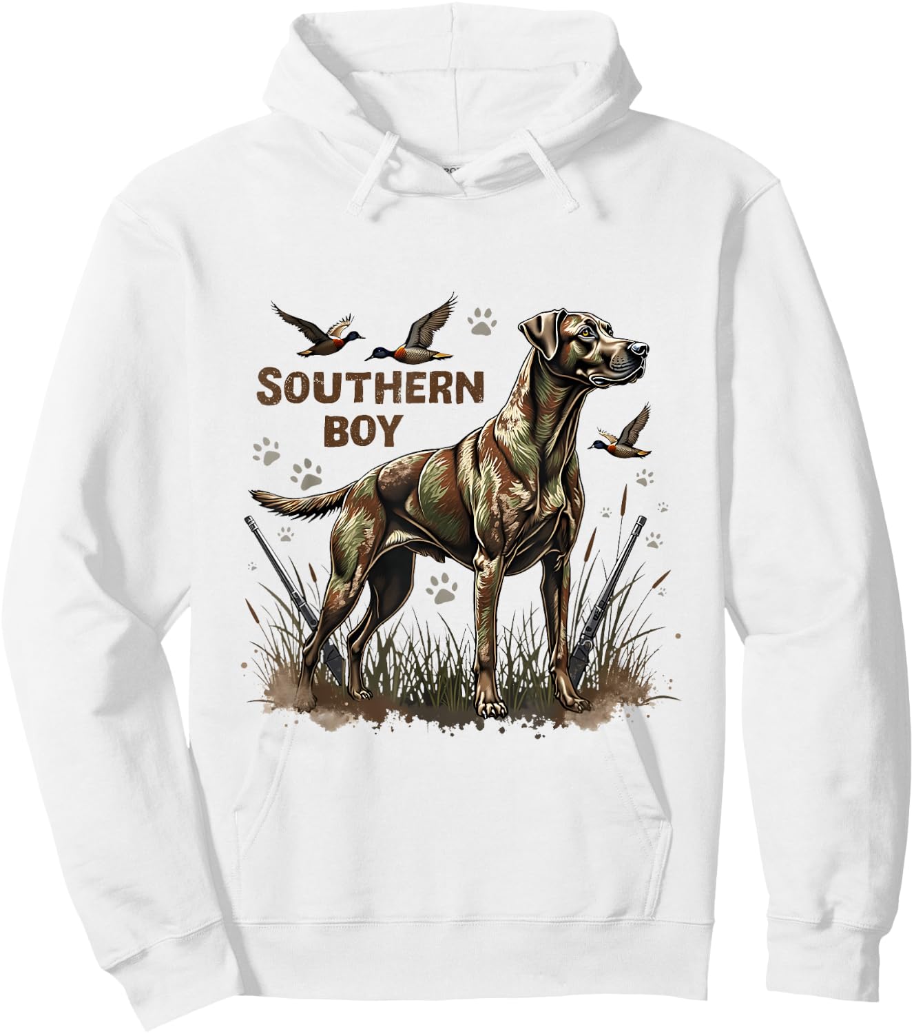 Retro Southern Boy Hunting Dog Waterfowl Dog Lovers Costume Hoodie - Hoodie | White