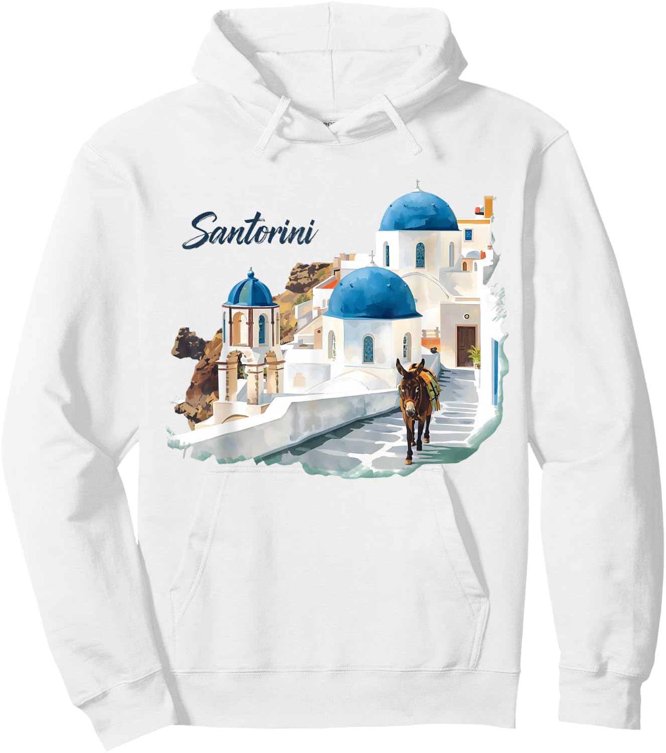 Donkey on Santorini Streets in Greece Tourist Keepsake Women Hoodie - Hoodie | White
