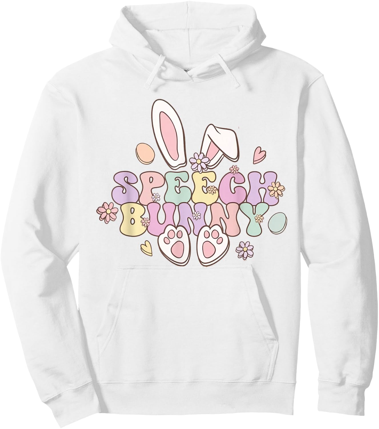 Groovy Retro Speech Bunny Easter Speech Pathologist SLP Hoodie - Hoodie | White
