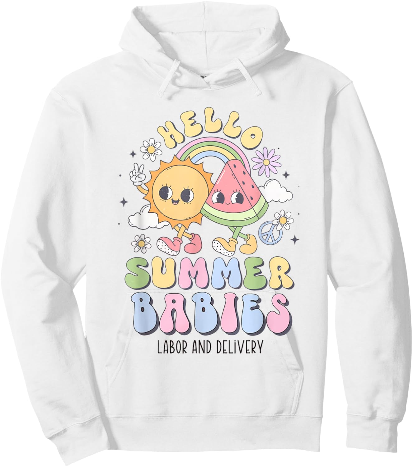 Retro Hello Summer Babies Summer Labor and Delivery Nurse Hoodie - Hoodie | White