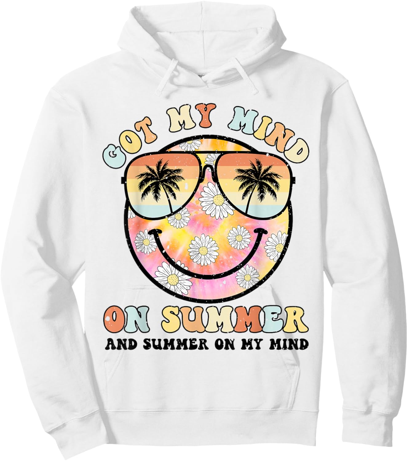 Groovy Happy Face Summer Vibes Got My Mind On Summer Teacher Hoodie - Hoodie | White