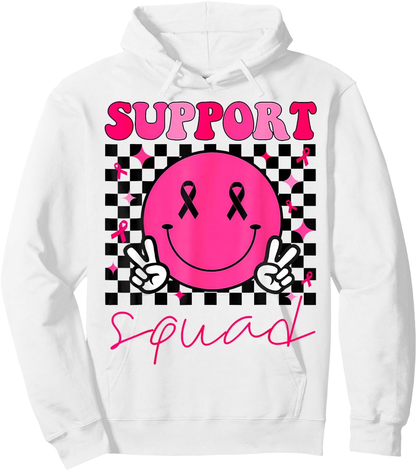Groovy Breast Cancer Awareness Men Women Kids Support Squad Hoodie - Hoodie | White