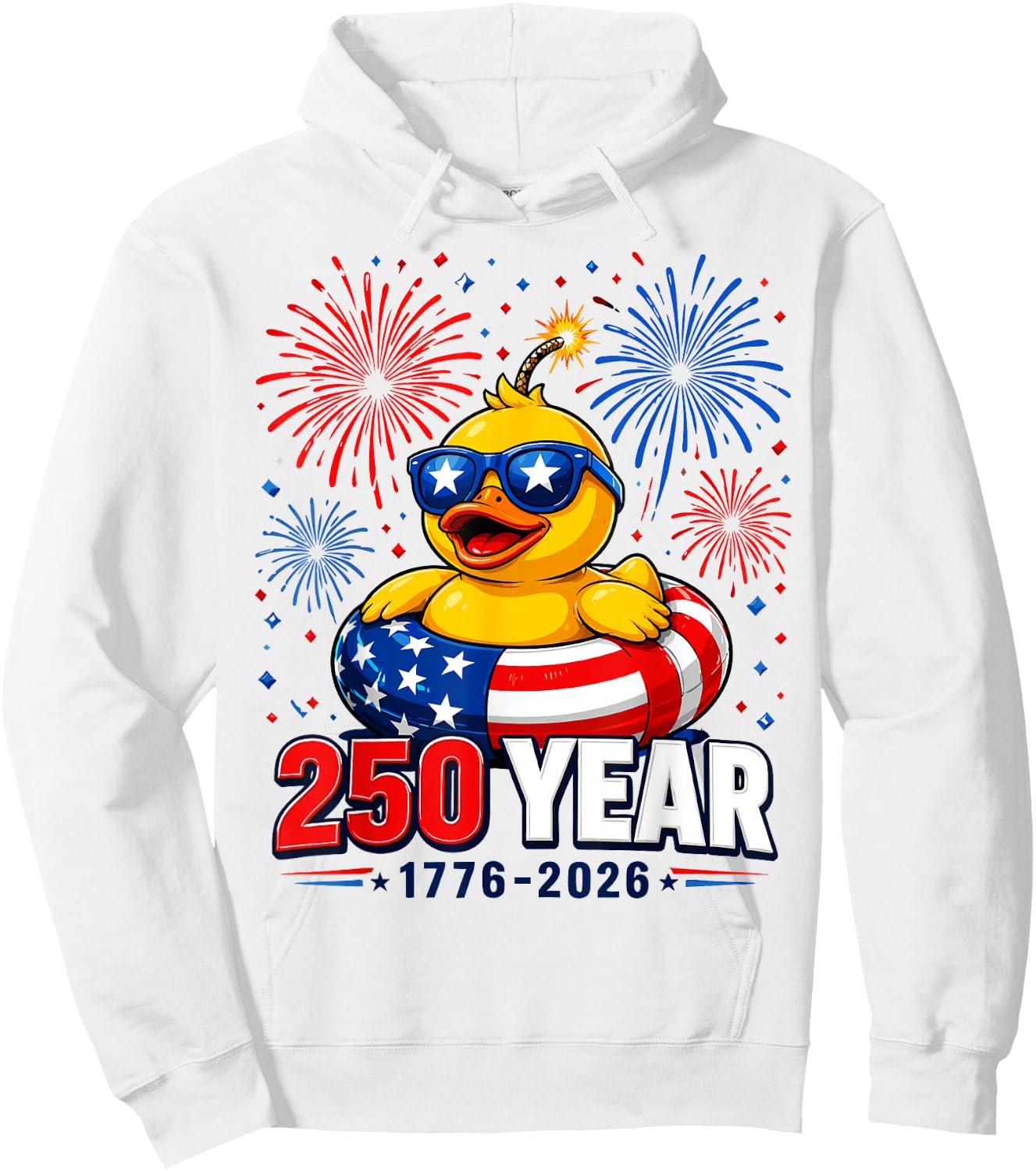 America 250th Anniversary 4th of July Patriotic Rubber Duck Hoodie - Hoodie | White