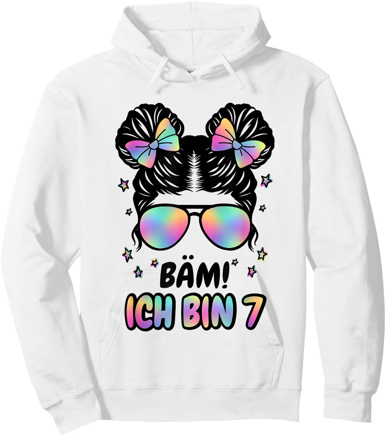 7. Geburtstag Mädchen Messy Bun Bäm! Ich Bin Sieben Hoodie - Hoodie | White