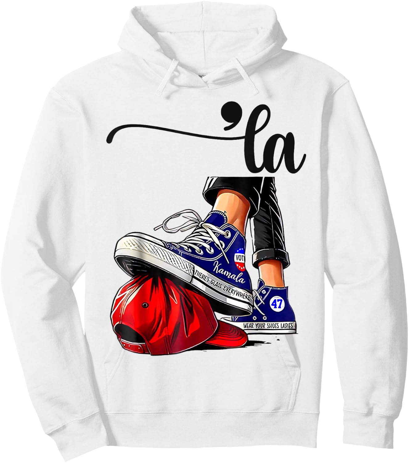 Kamala Harris High Heels Stepping On Red MAGA Hat Hoodie - Hoodie | White
