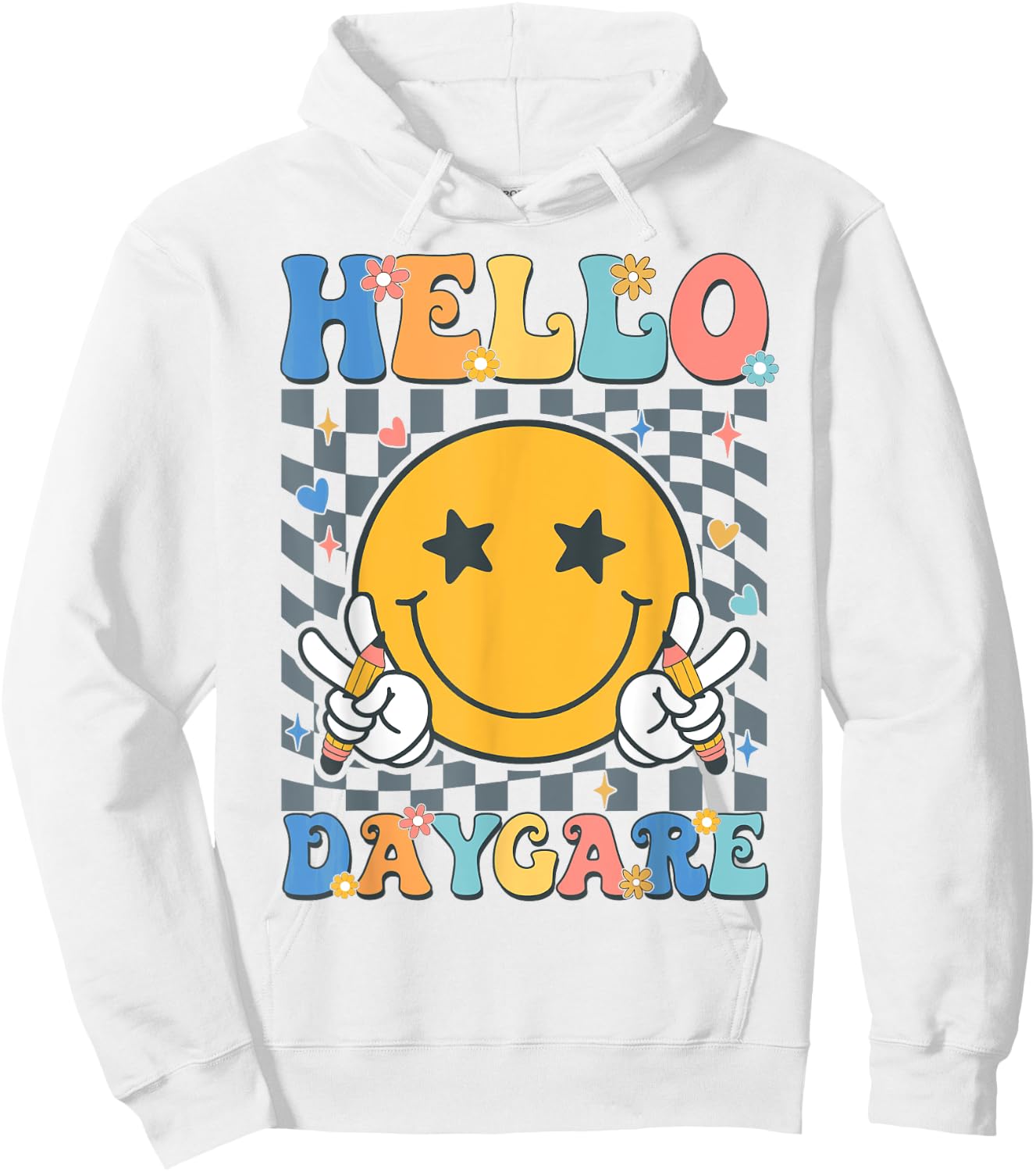 Hello Daycare Team Groovy Back To School Daycare Teacher Kid Hoodie - Hoodie | White
