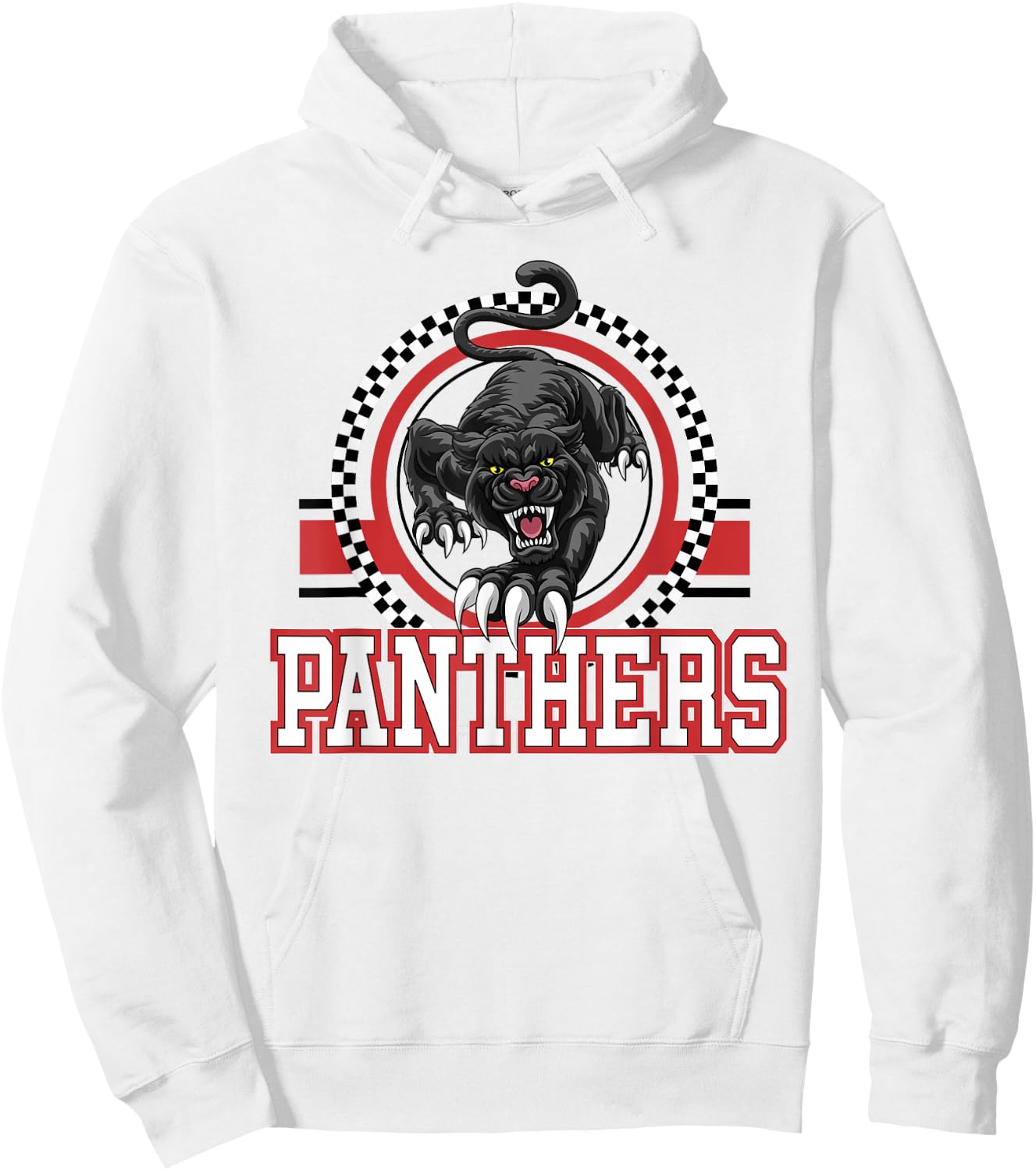 Panthers School Spirit Checkered Print Mascot Red Panther Hoodie - Hoodie | White