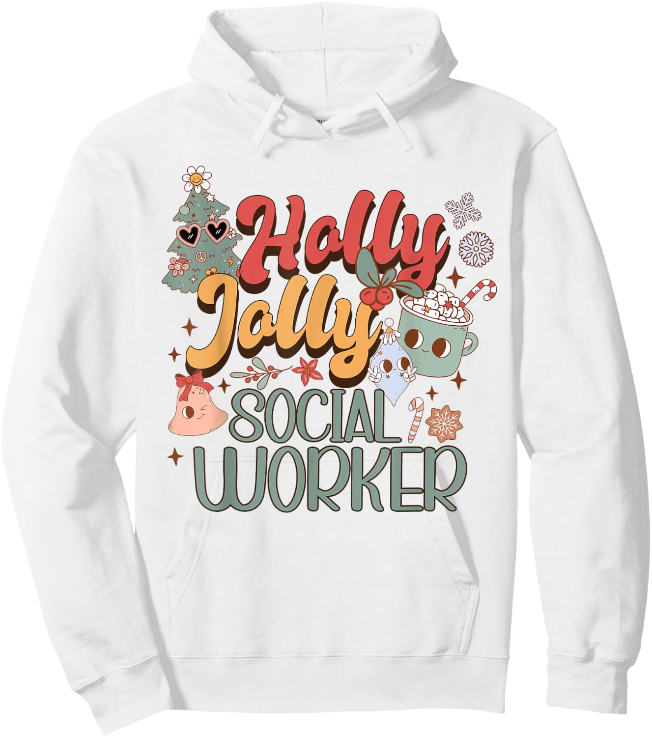 Social Worker Christmas Groovy Retro Aesthetic LCSW Hoodie - Hoodie | White