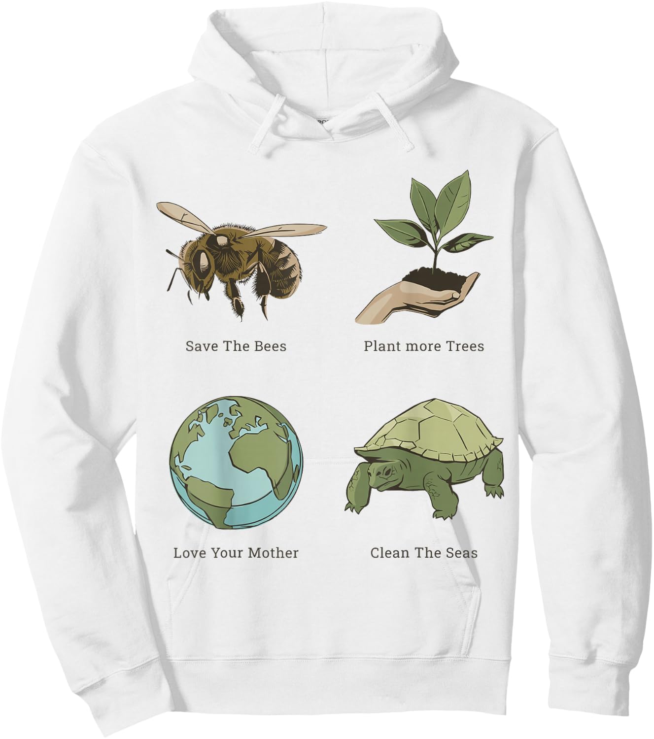 Earth Day Save the Bees Plant More Trees Clean the Seas Hoodie - Hoodie | White