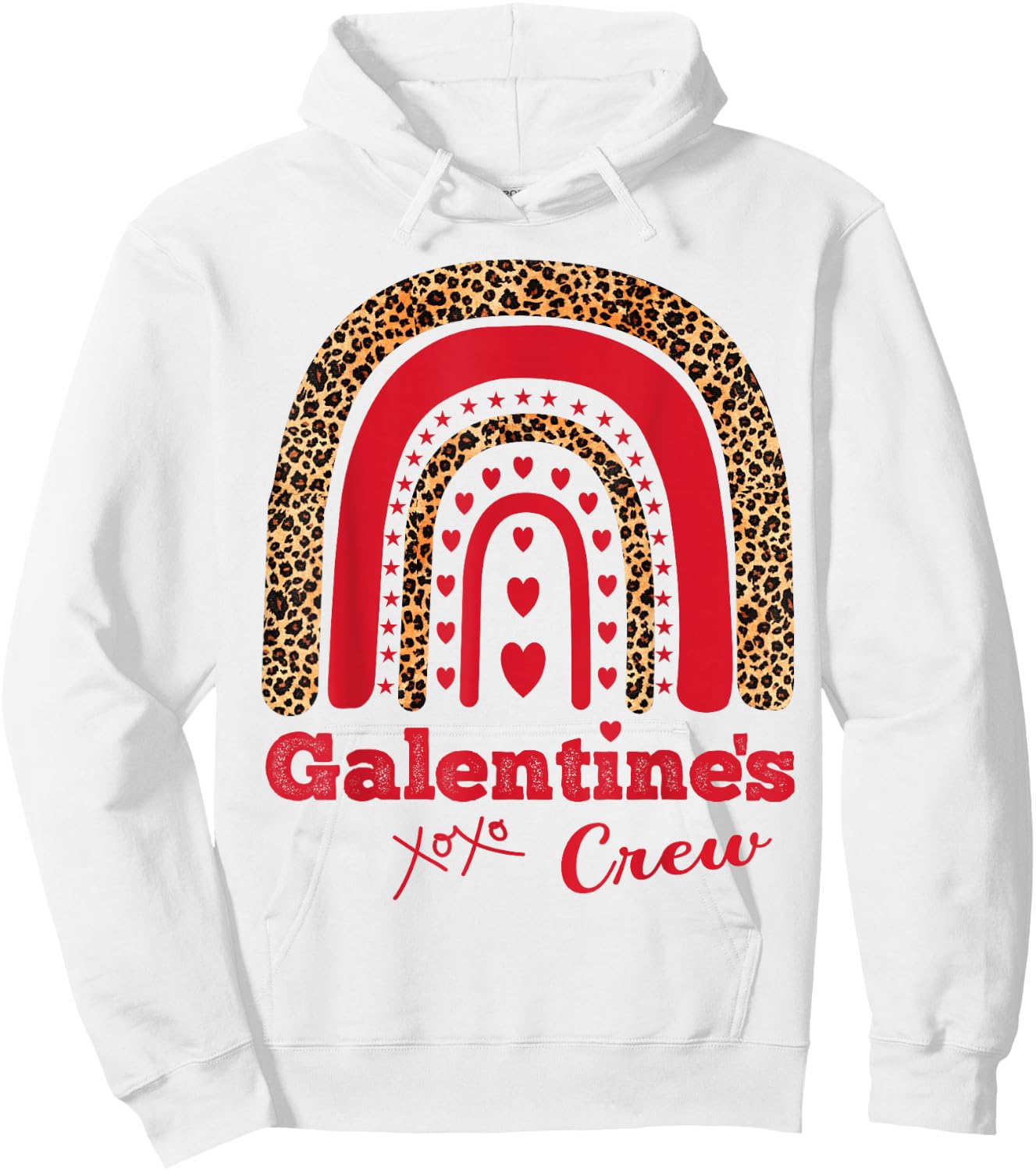 Galentine's Crew Valentine February Hearts Leopard Hoodie - Hoodie | White
