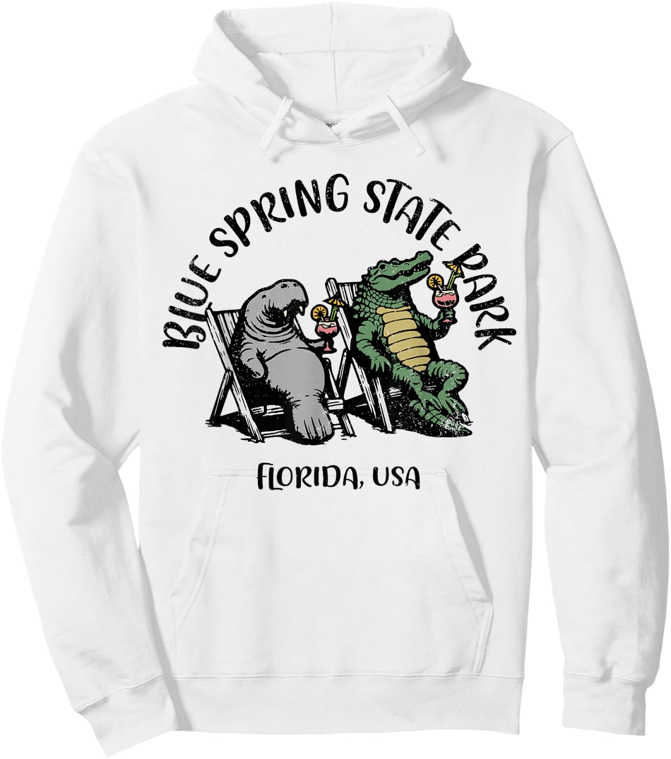 Blue Spring State Park Florida USA Manatee Alligator Design Hoodie - Hoodie | White