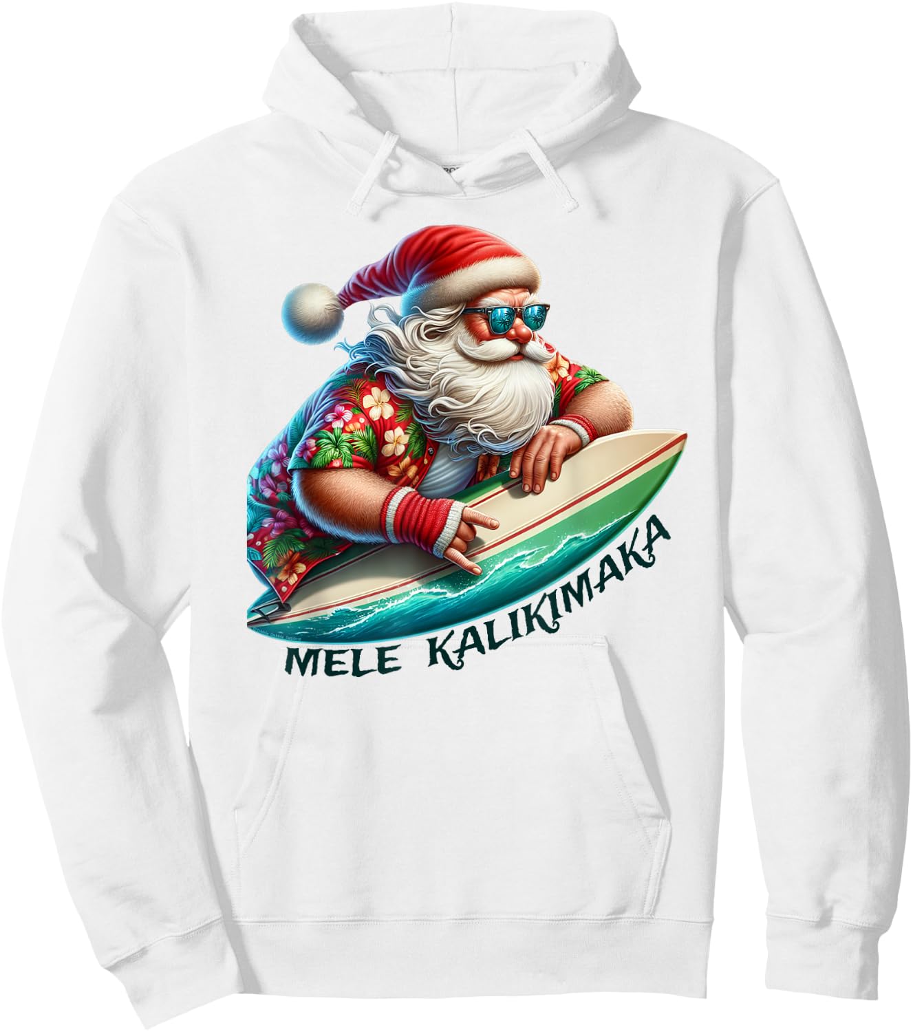 Mele Kalikimaka Surfing Merry Christmas Surfer Santa Hoodie - Hoodie | White