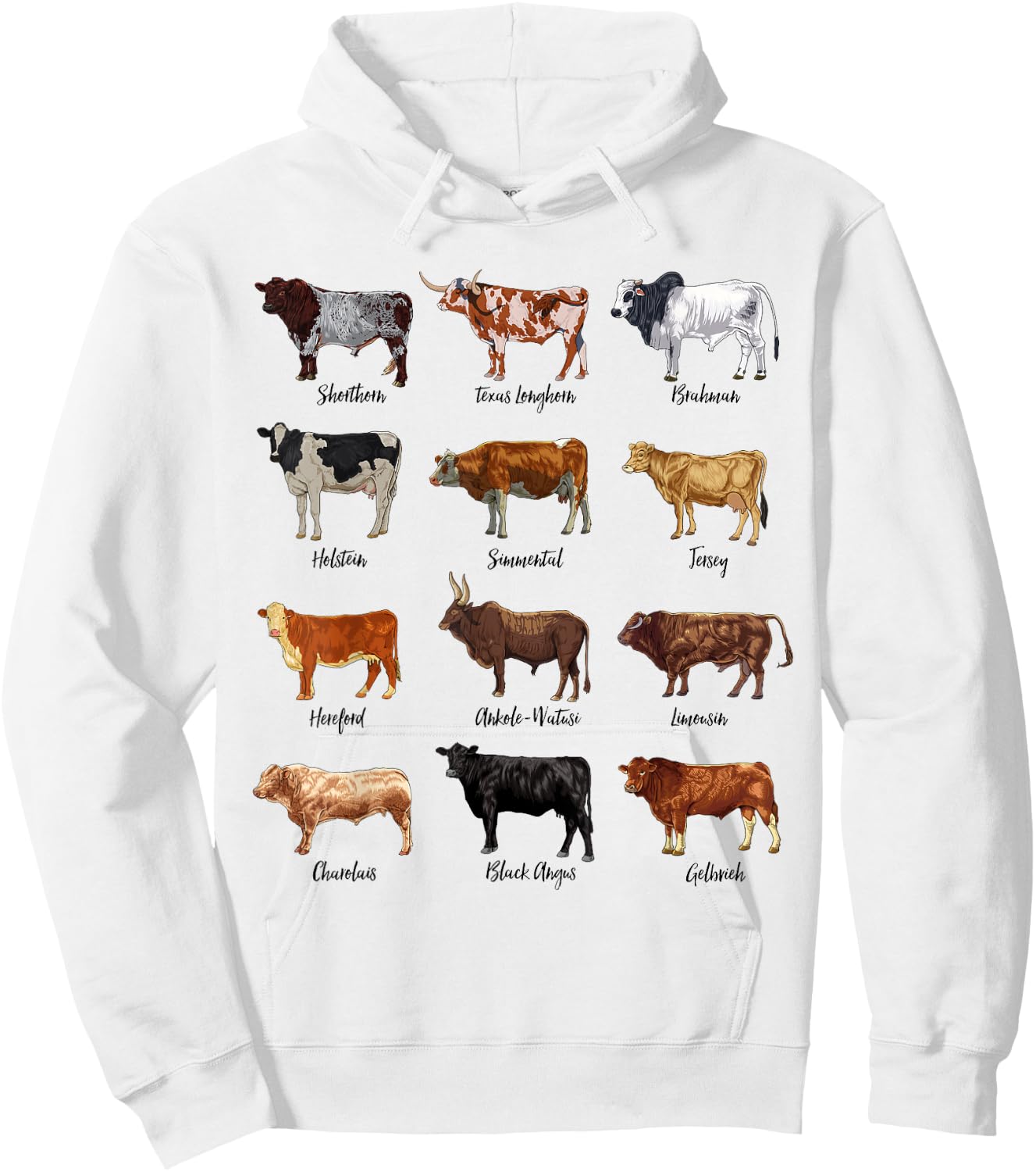 Cow drawings - types of cattle Hoodie - Hoodie | White