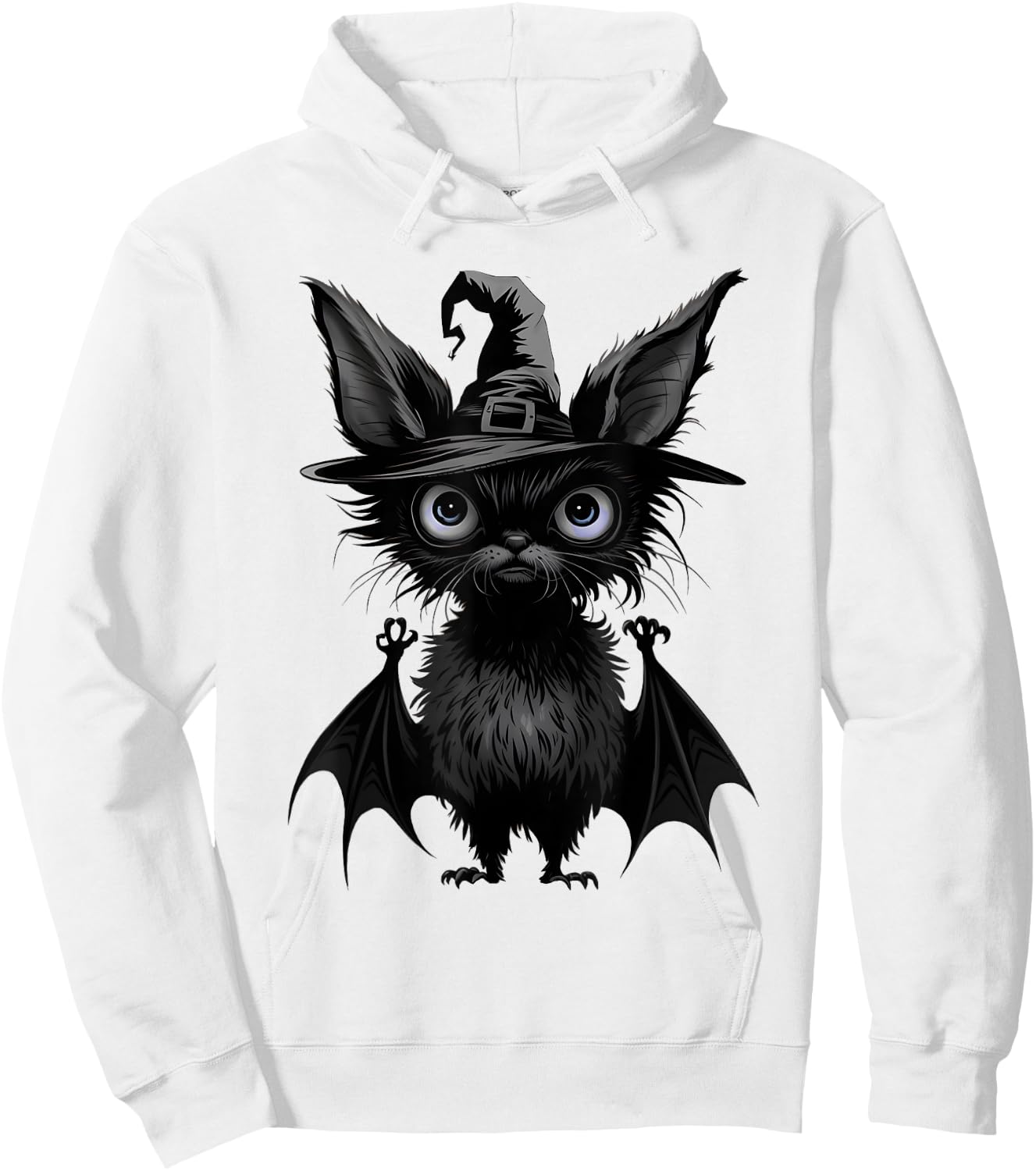 Cute Bat Wearing Witch Hat Trying to Be Scary Halloween Bat Hoodie - Hoodie | White