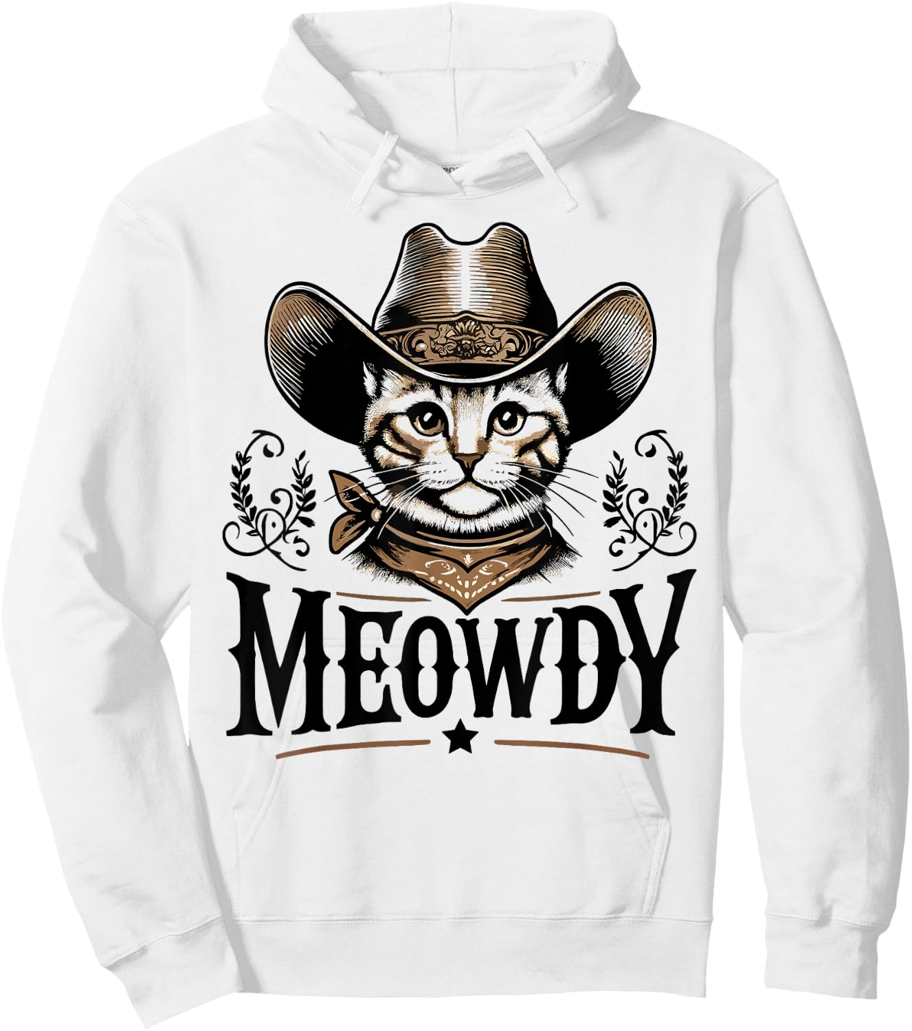 Meowdy Funny Cat Wearing Cowboy Hat Vintage Western Country Hoodie - Hoodie | White