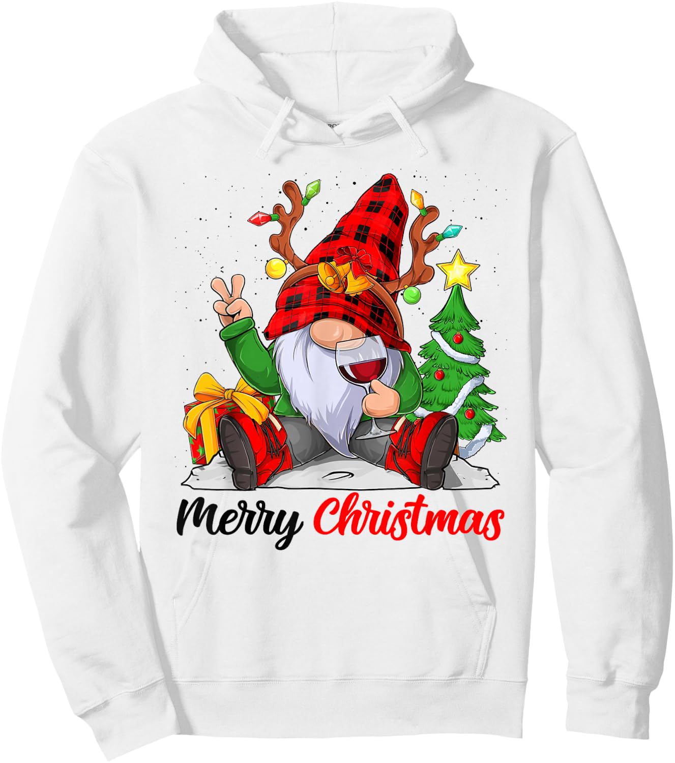 Funny Merry Christmas Wine Lover Men Women Gnome Lovers Hoodie - Hoodie | White