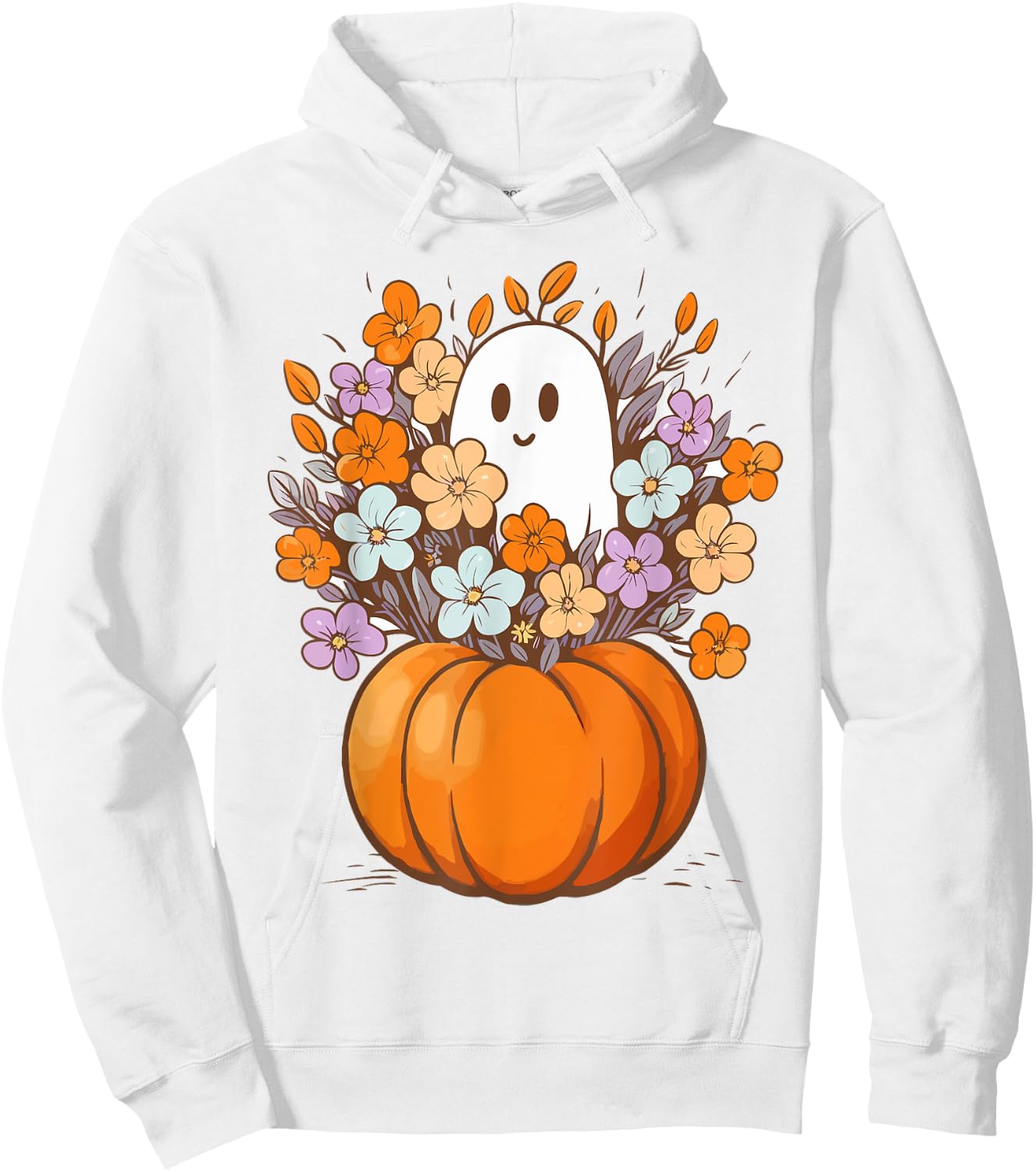 Floral Ghost Halloween Costume Aesthetic Ghost Pumpkin Fall Hoodie - Hoodie | White