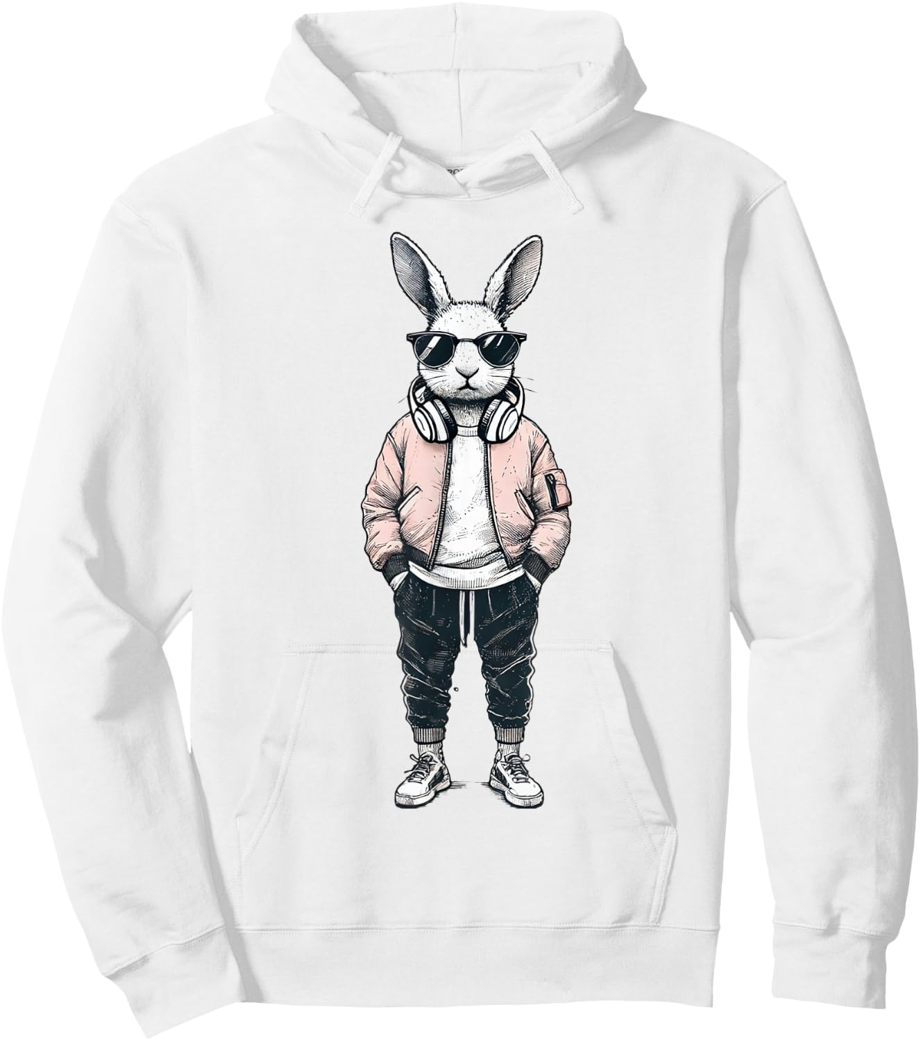 Boys Easter Shirt Bunny Rabbit with Sunglasses Kids Hoodie - Hoodie | White