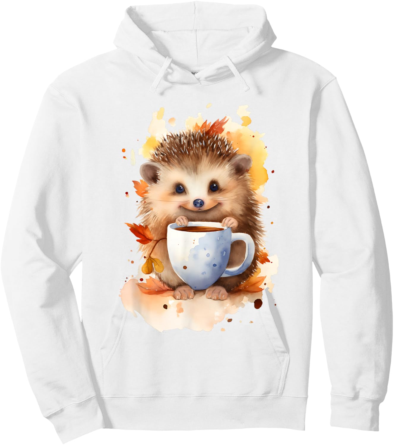 Hedgehog with coffee watercolor style Hoodie - Hoodie | White