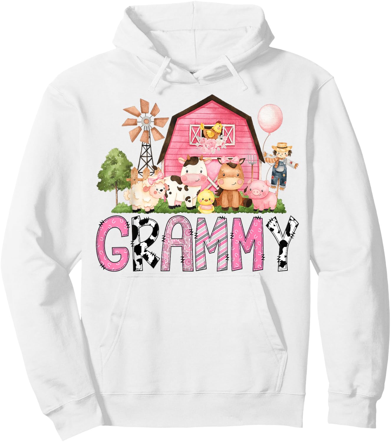 Grammy Pink Farm Cow Lover Birthday Girl Matching Hoodie - Hoodie | White
