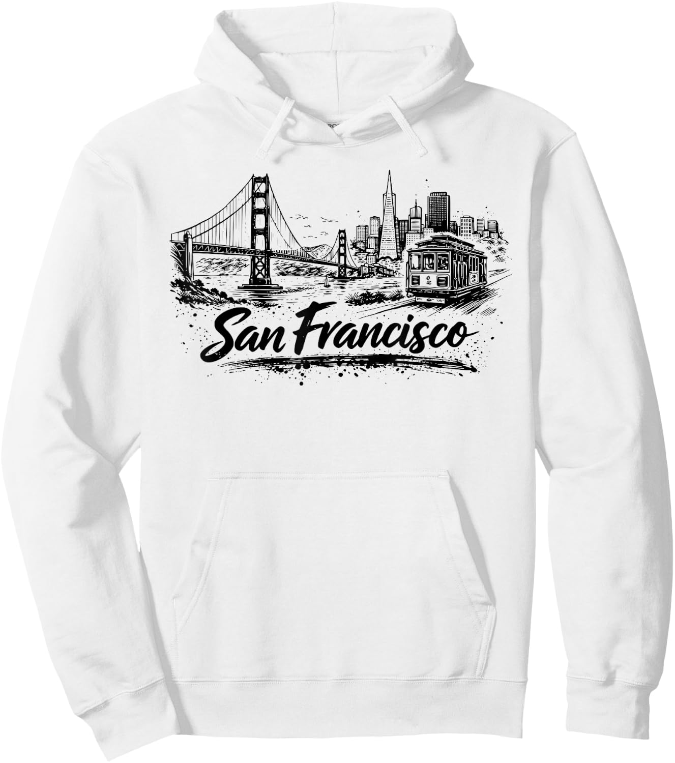 San Francisco City Skyline Cable Car Drawing Hoodie - Hoodie | White