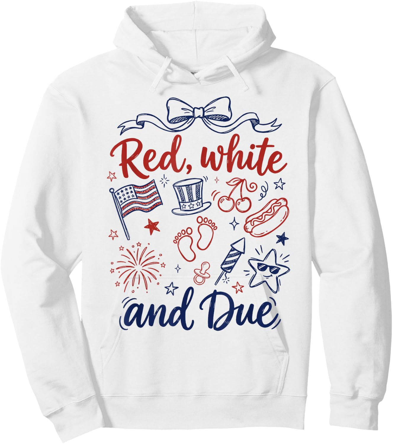 Red White and Due 4th of July Pregnancy Announcement Hoodie - Hoodie | White