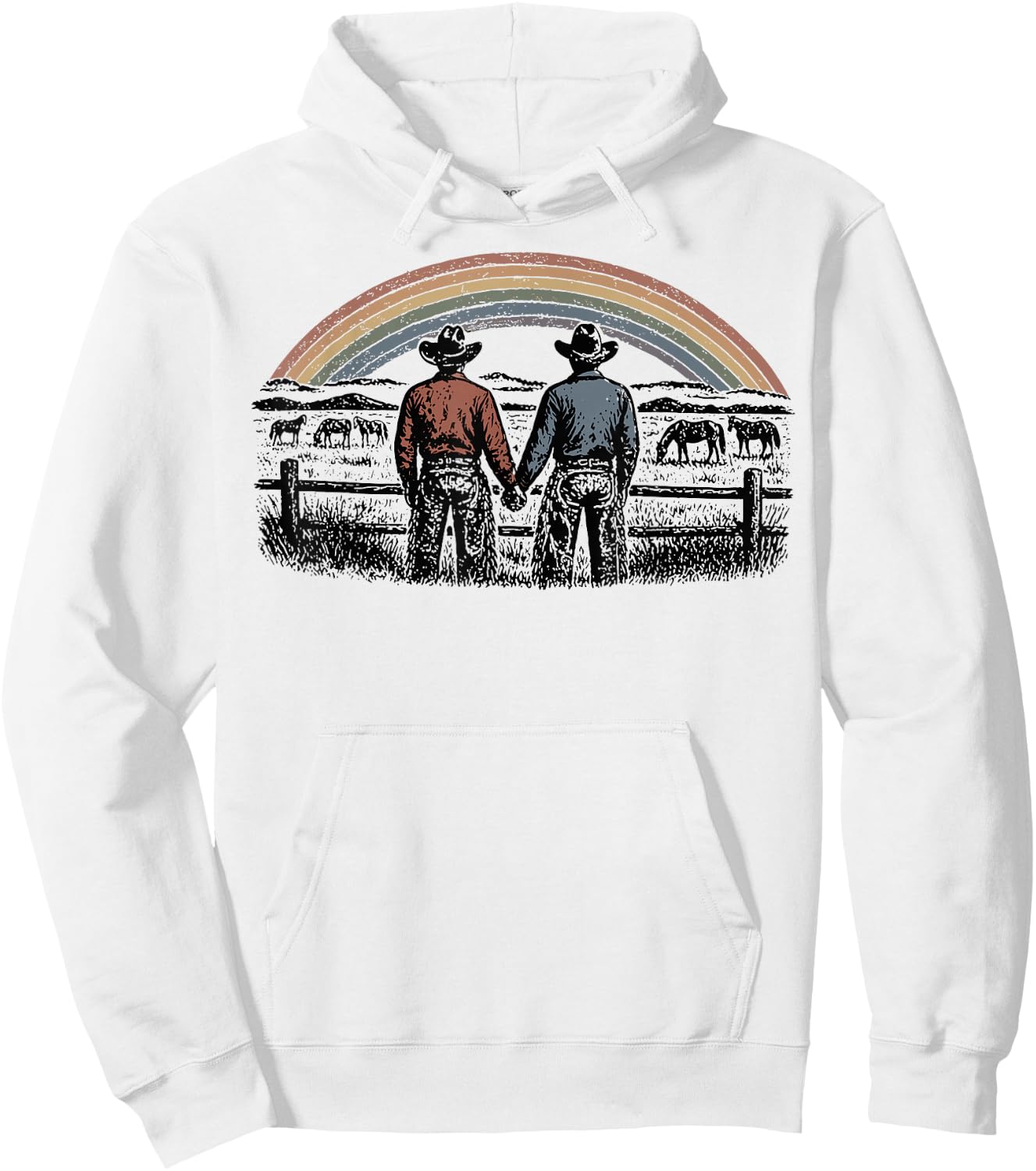 Retro Rainbows Rodeos Western Gay Cowboy LGBTQ Pride Month Hoodie - Hoodie | White