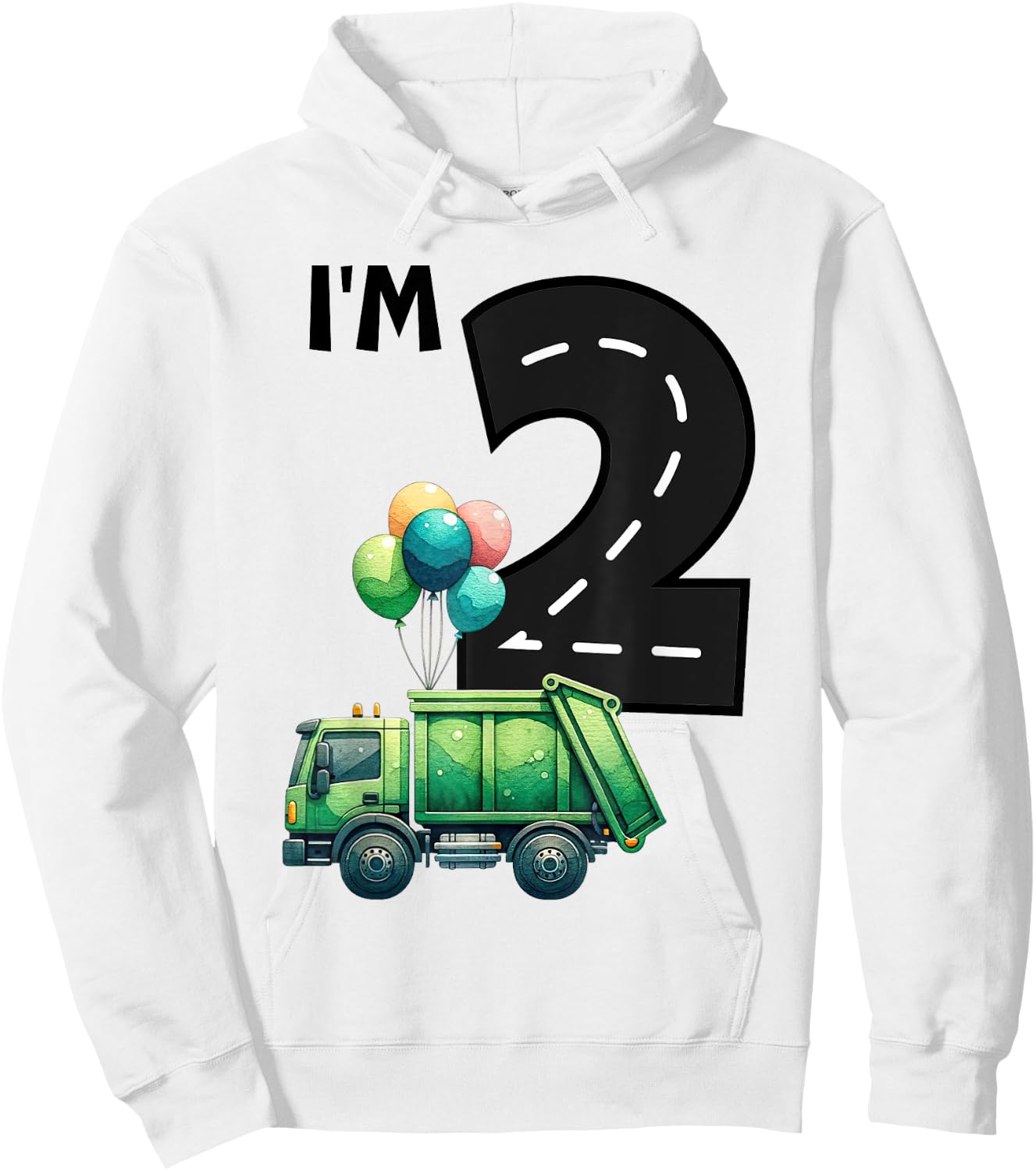 I'm Two 2 Year Old Birthday Boy Garbage Truck Toddler Bday Hoodie - Hoodie | White