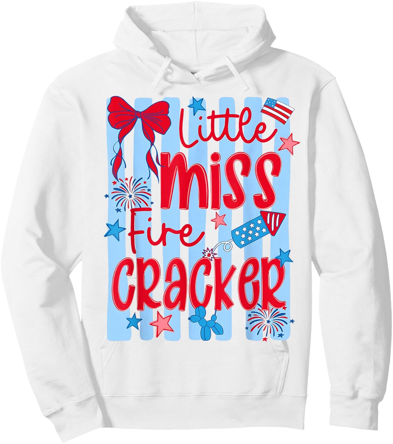 4th of July Little Miss Firecracker Bow Women Girl Hoodie - Hoodie | White