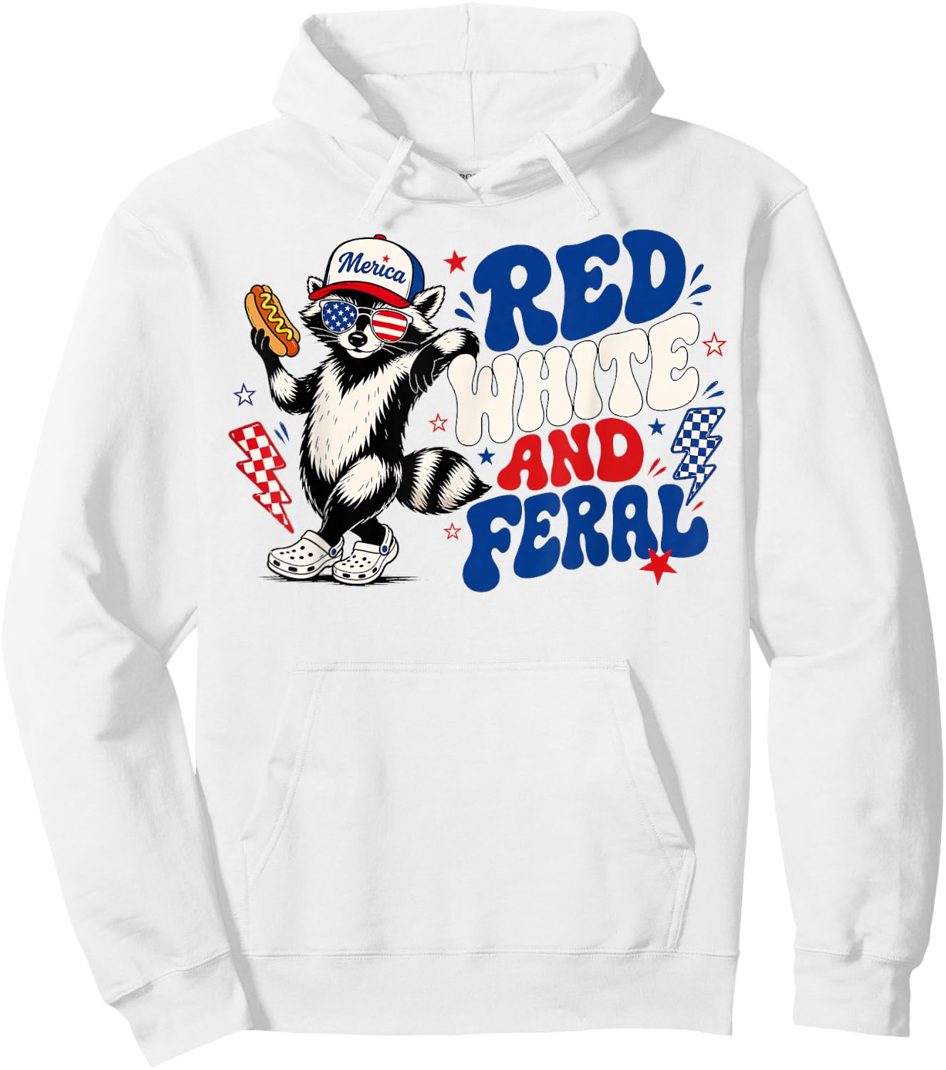 4th of July Red White and Feral Raccoon Men Women Kid Hoodie - Hoodie | White