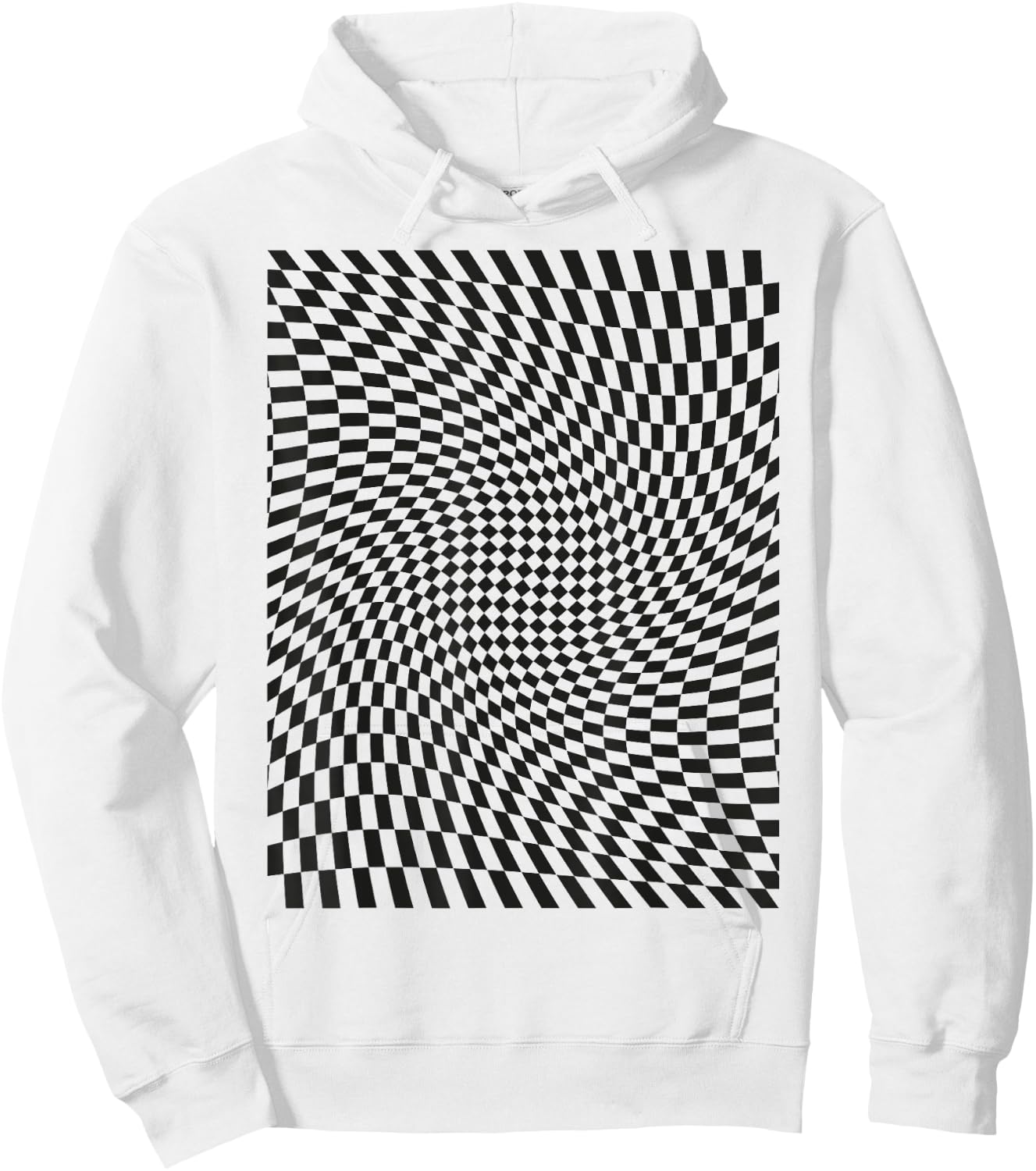 Optical Illusion Geometric Checkerboard Wavy Hoodie - Hoodie | White