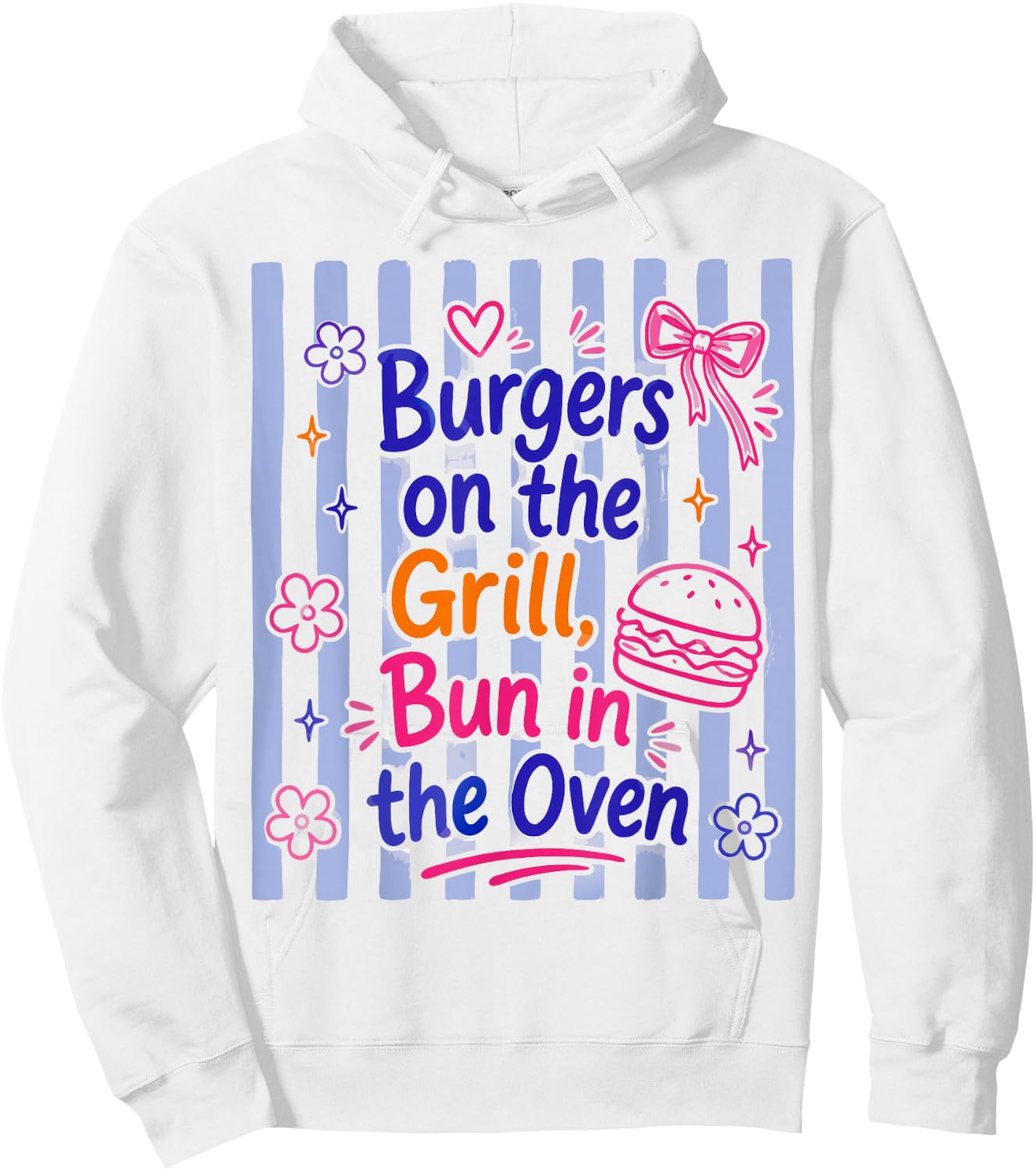 Daisy Striped Burgers On The Grill Bun in The Oven Pregnant Hoodie - Hoodie | White